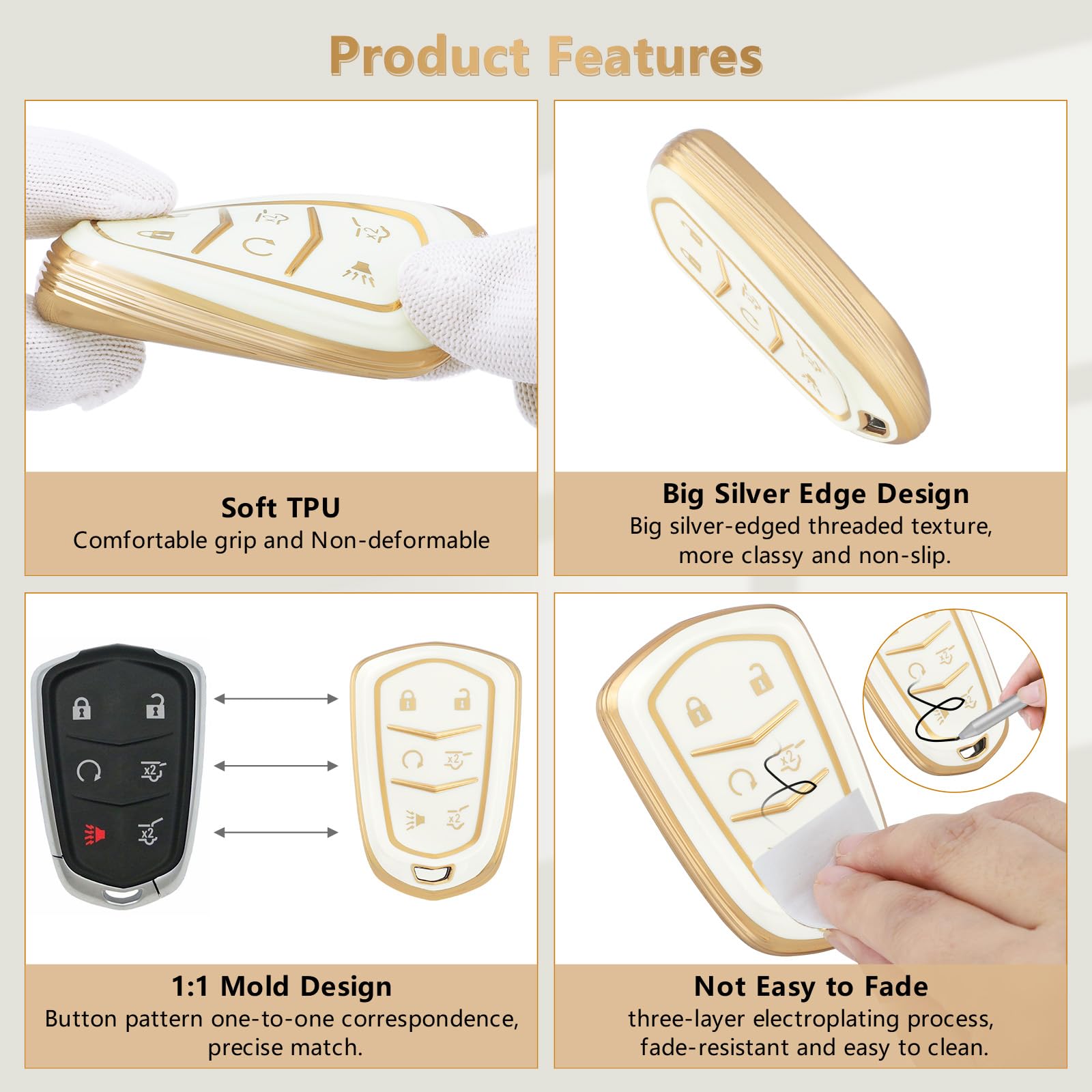 Pifoog Escalade Key Fob Cover For Cadillac 2020 2019 2018 2017 2016 2015 6 Buttons Car Key Shell Case With Keychain Ring Full Pr