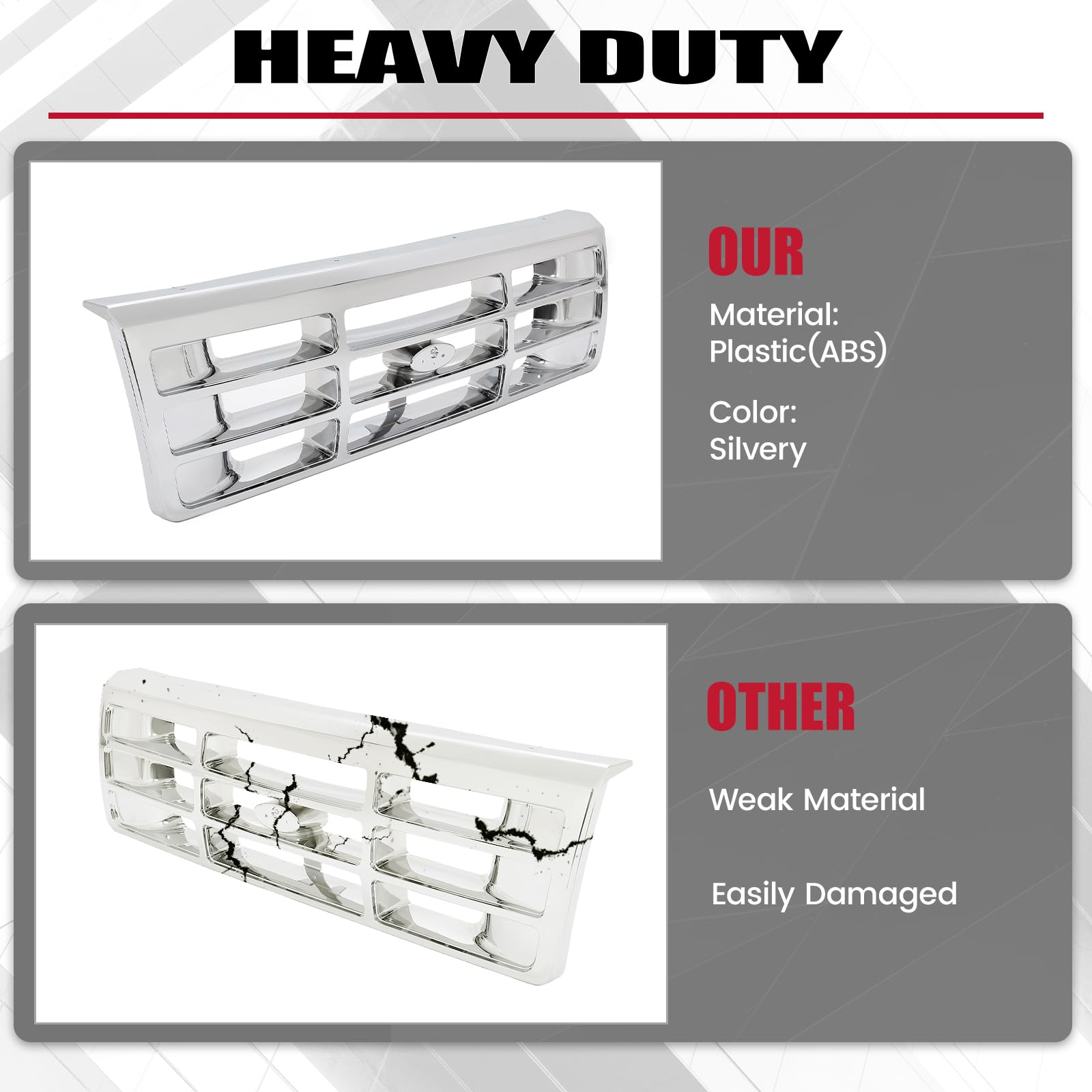 Hecasa Front Grille Grill Compatible With 1992-1997 Ford Bronco F-150 F-250 Hd F-350 Bumper Grille Replacement For Fo1200442 E4Tz8200 Grill Assembly Chrome Silvery
