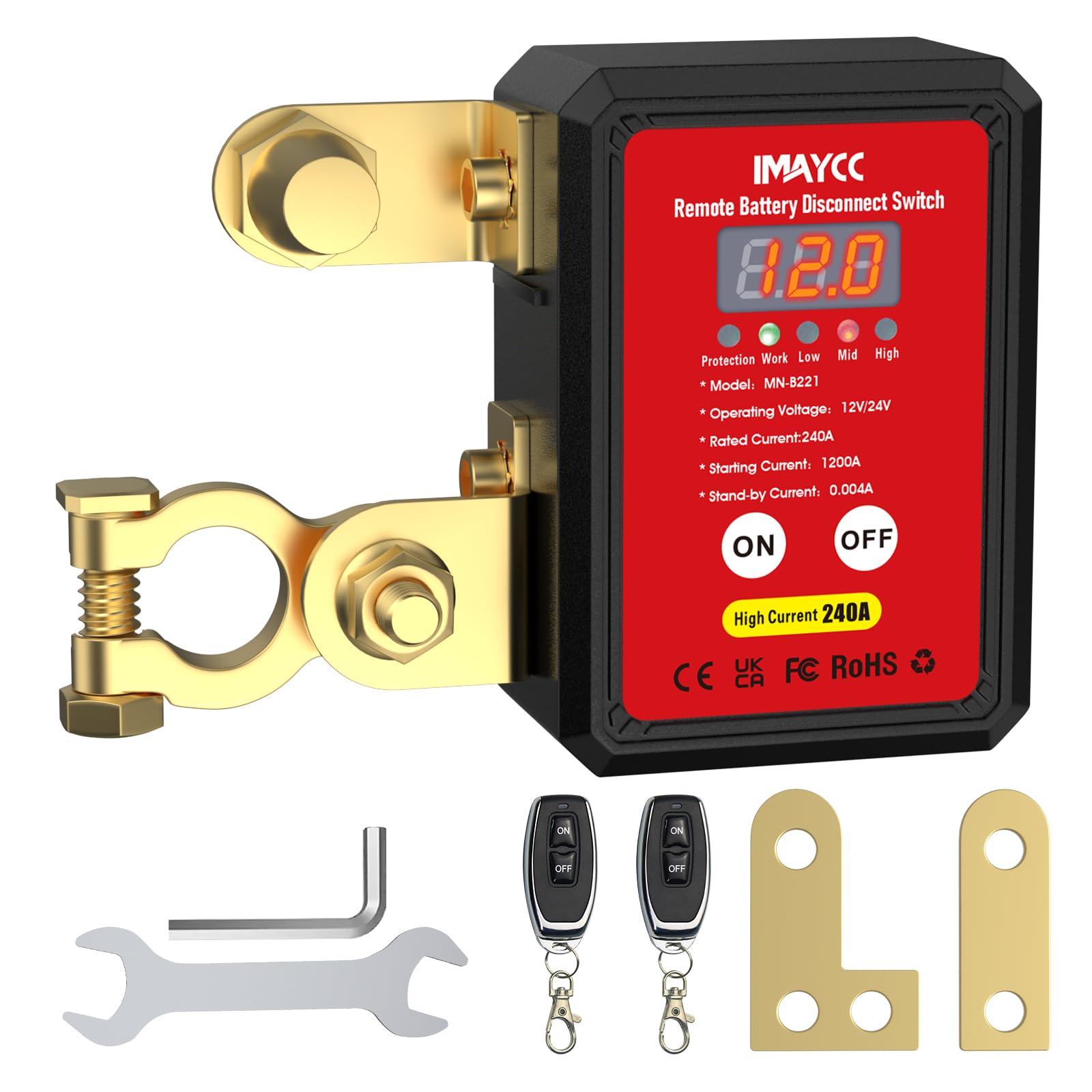 Imaycc Remote Battery Disconnect Switch 12V, Kill Switch For Car With Led Voltage Display, Car Battery Kill Switch Anti Theft, B