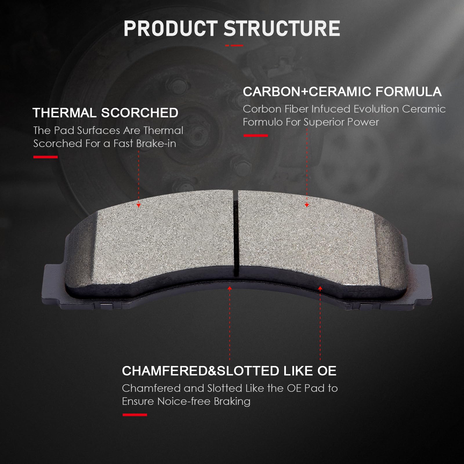 Cciyu D1414 Front Ceramic Brake Pads Kit 4Pcs Fit For 2010-2019 For Ford Expedition,2010-2019 For Ford For F-150,2010-2018 For L