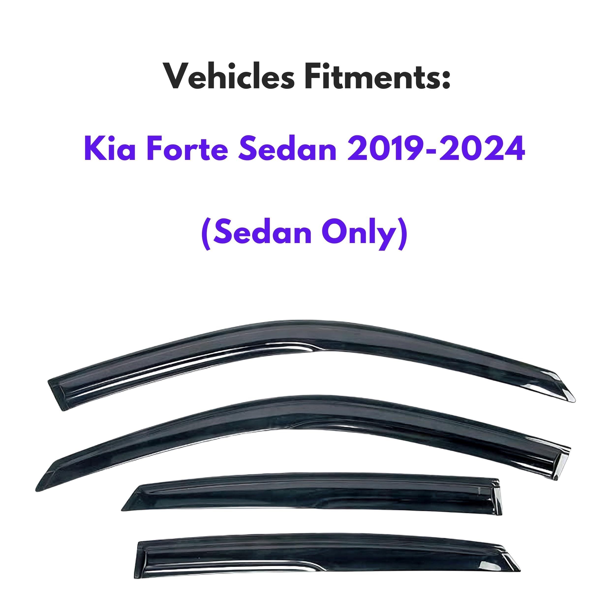 Kpy Window Visor Compatible With Kia Forte Sedan 2019-2024, 4Pc Rain Guard Side Window Vent Deflectors Tape-On Mugen Style, 2019