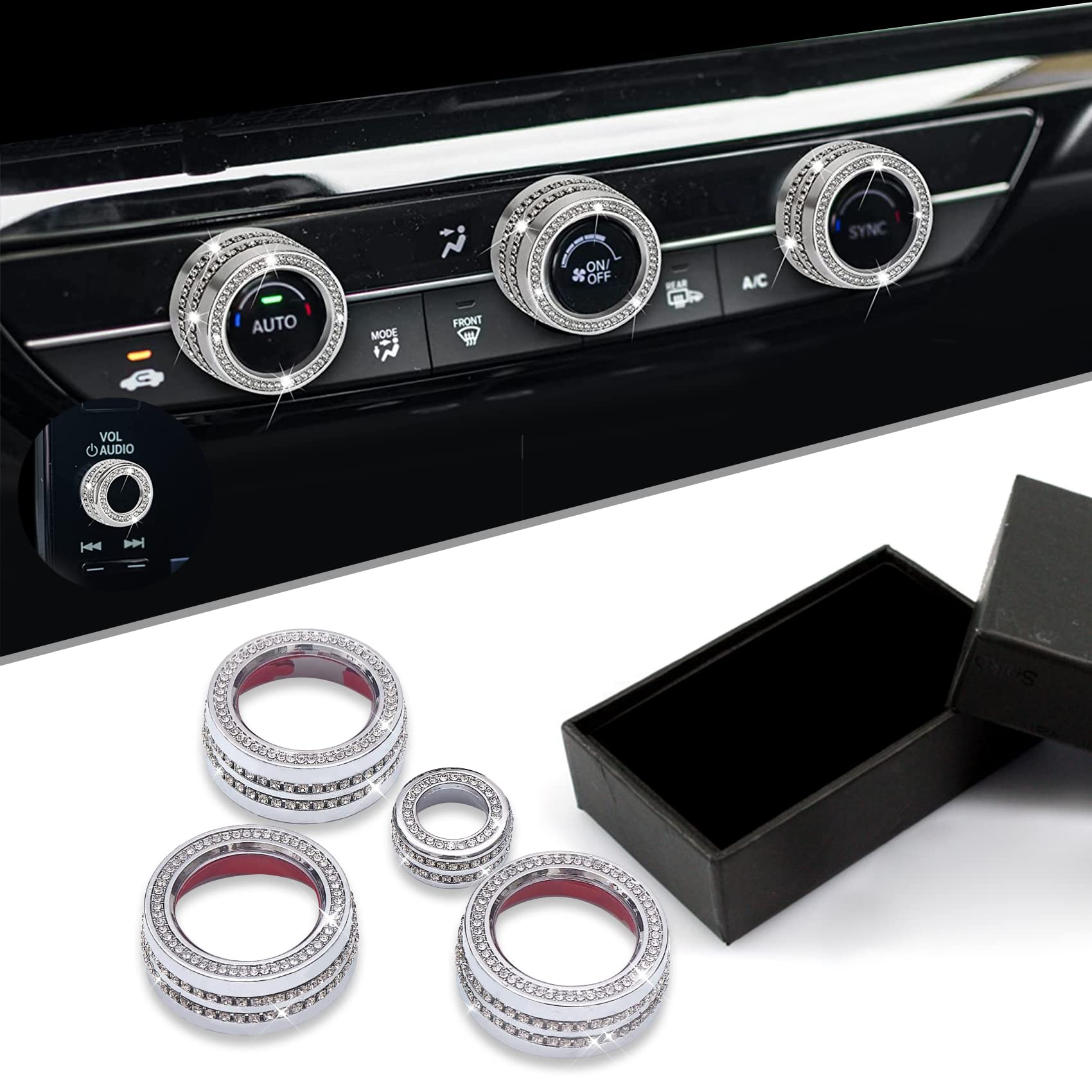 Interior Decorated Button Knob Covers, Bling Car Accessories Ac Knob Covers, Air Condition Knob Switch Trim, Interior For Car Ai