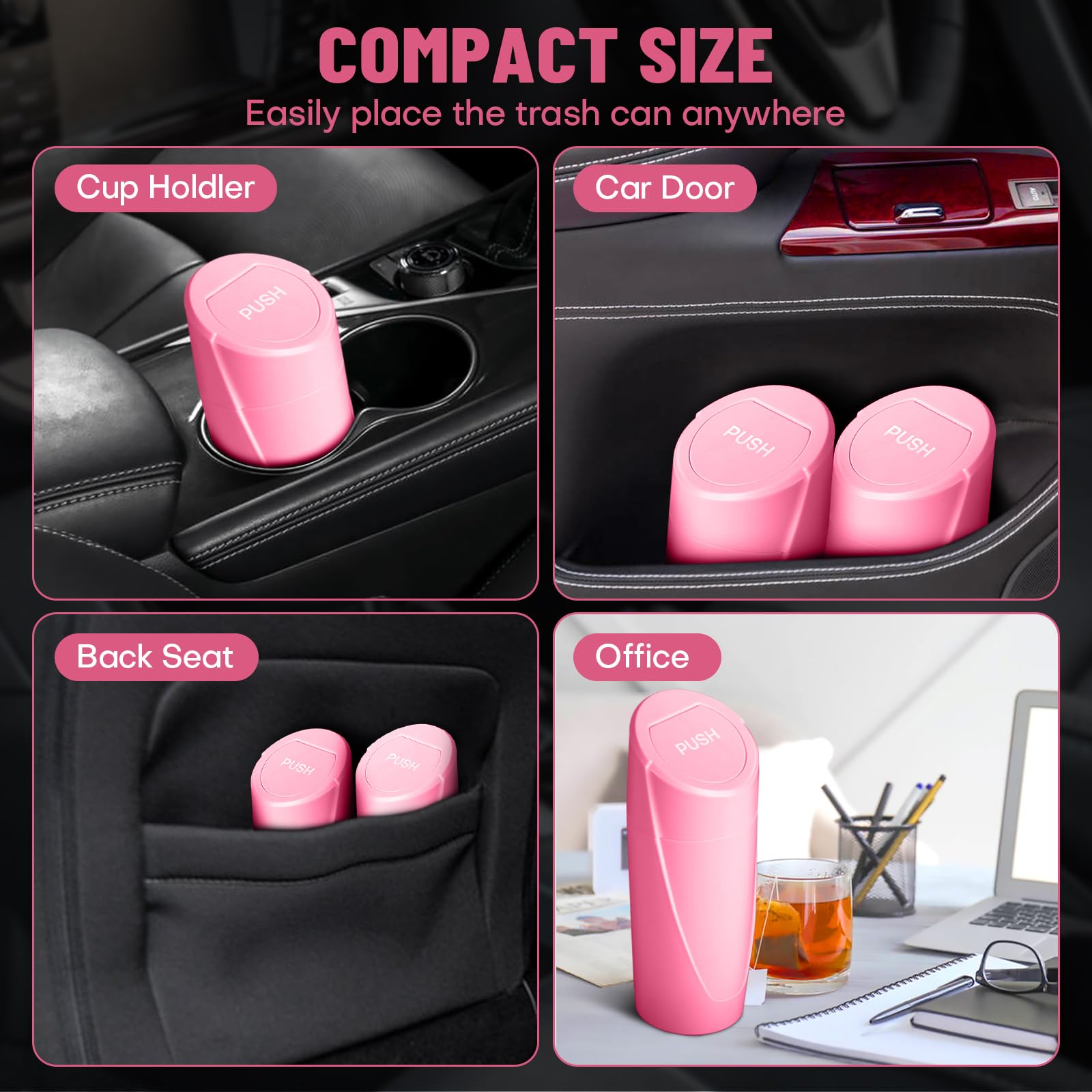 Sglrt Car Trash Can Bin With Lid - Car Garbage Can Cup Holder - Rose Red Mini Leakproof Vehicle Trash Garbage Can Bin With 20Pcs