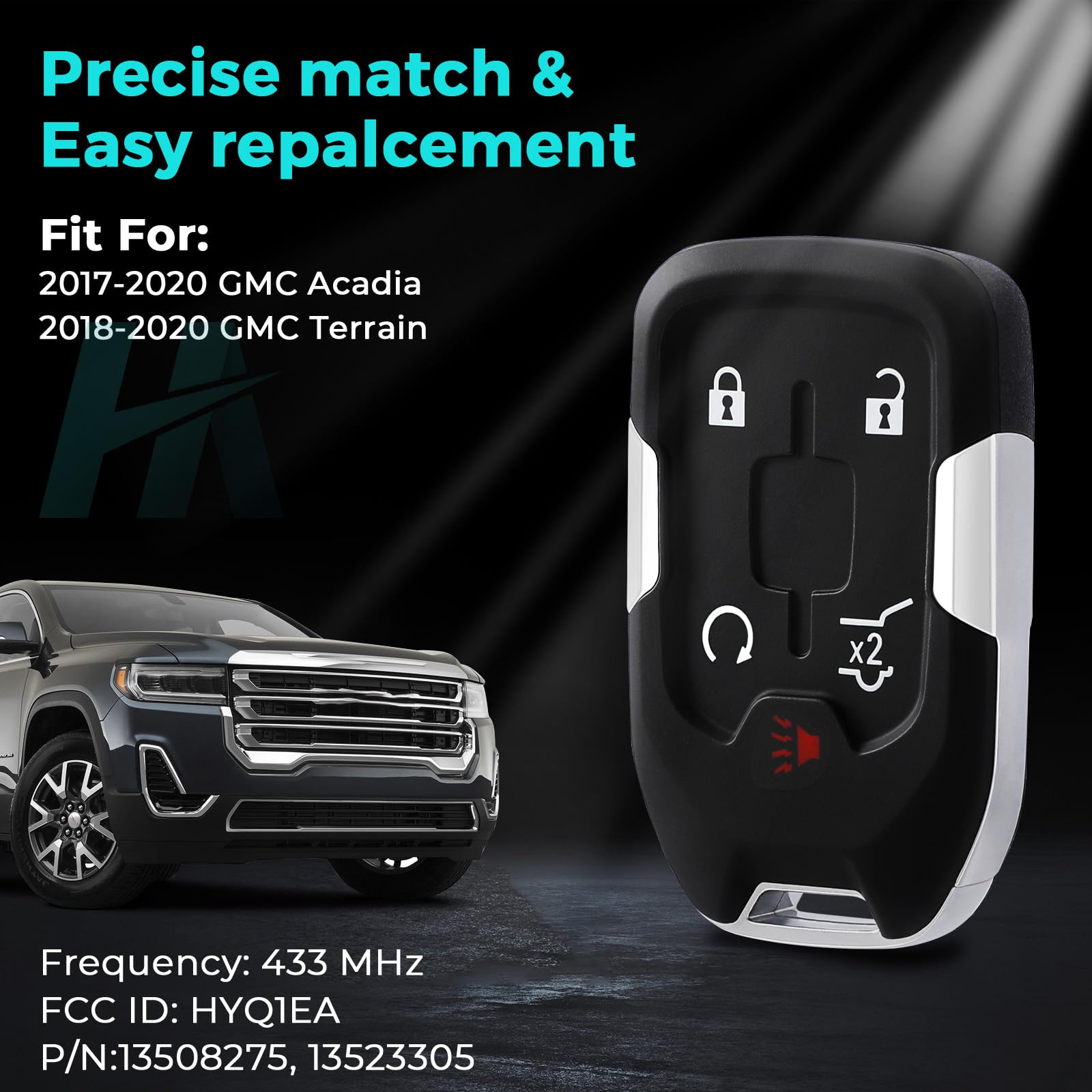 Helloauto Key Fob Replacement Fit For Gmc Acadia 2017-2020, For Gmc Terrain 2018-2020 Keyless Entry Remote Start Keyfob Shell 5