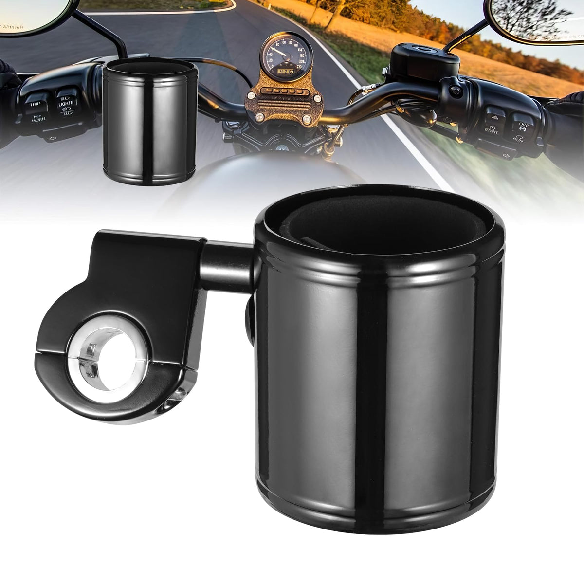 Motorcycle Handlebar Cup Holder, Chrome Motorcycle Handlebar Mount, Cup Drink Water Bottle Holder for Handlebar, Armrest, Roll B