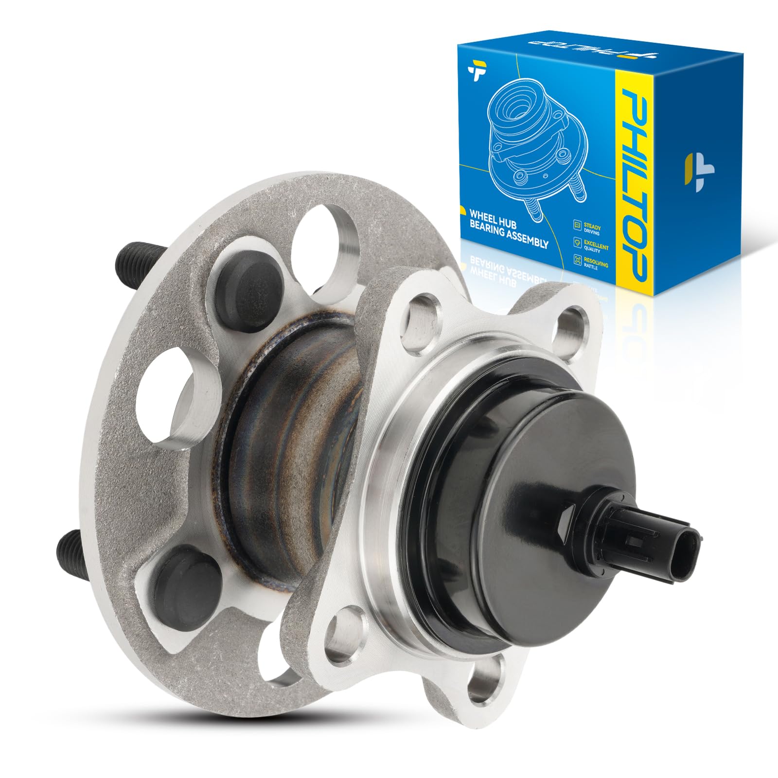 PHILTOP Rear 512370 Wheel Hub Bearing for iQ 2013-2013, Prius C 2012-2019, Yaris 2007-2014, 4-Wheel ABS, 4 Lugs, 1 PC