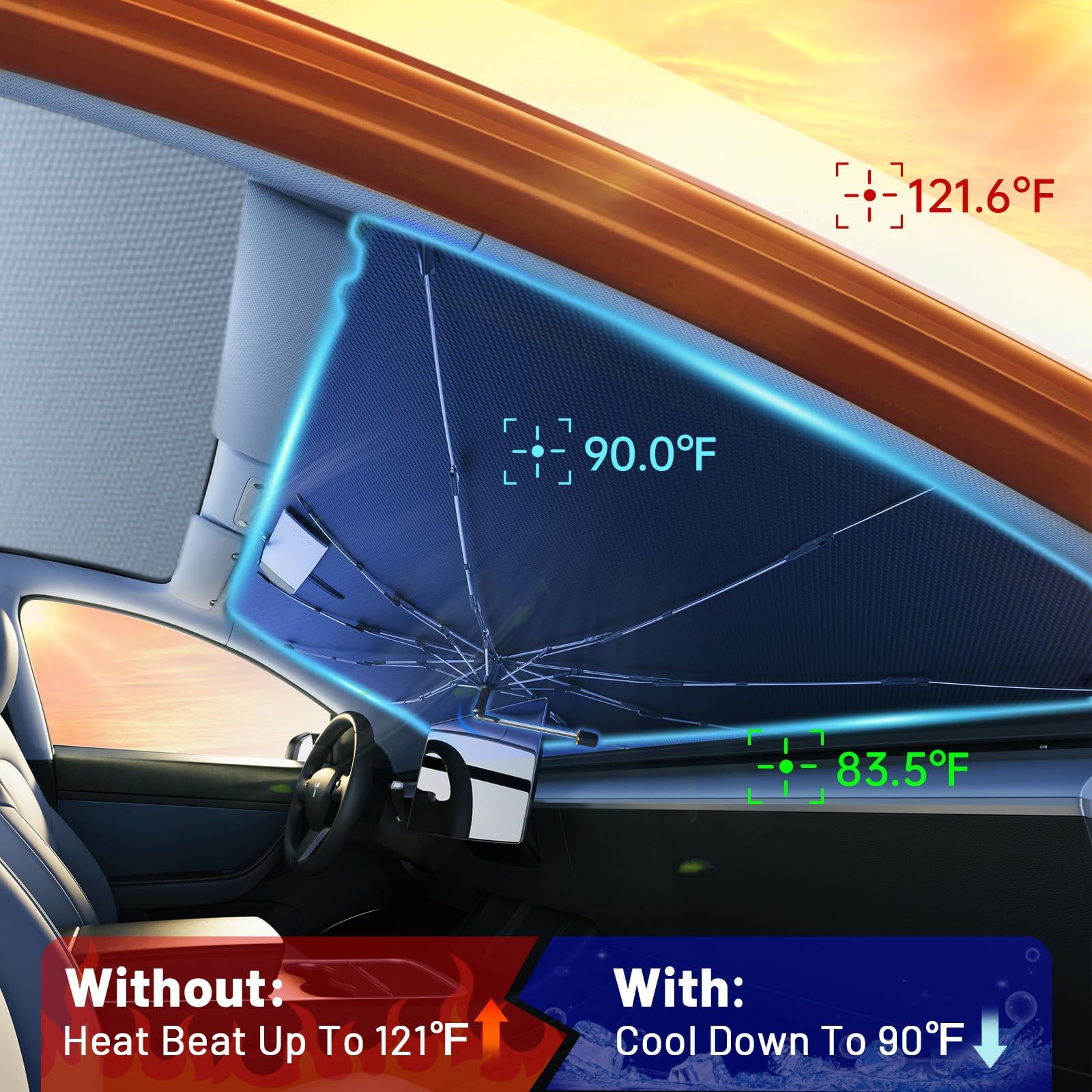 Windshield Sun Shade Umbrella for Jeep Grand Cherokee/Grand Cherokee 4XE 2022-2025, Foldable Front Window Sunshade with 360 Rota