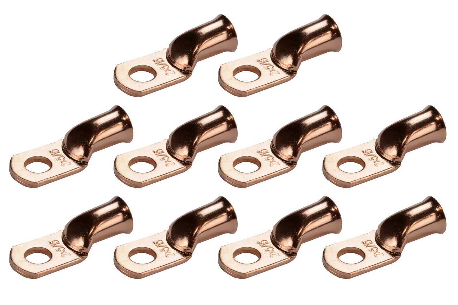 Temco 10 Pack Bare Copper Welding Battery Cable Ends, Lugs Terminal 2 Awg 5/16'' Hole (6 Awg To 1/0 Awg Options Available)