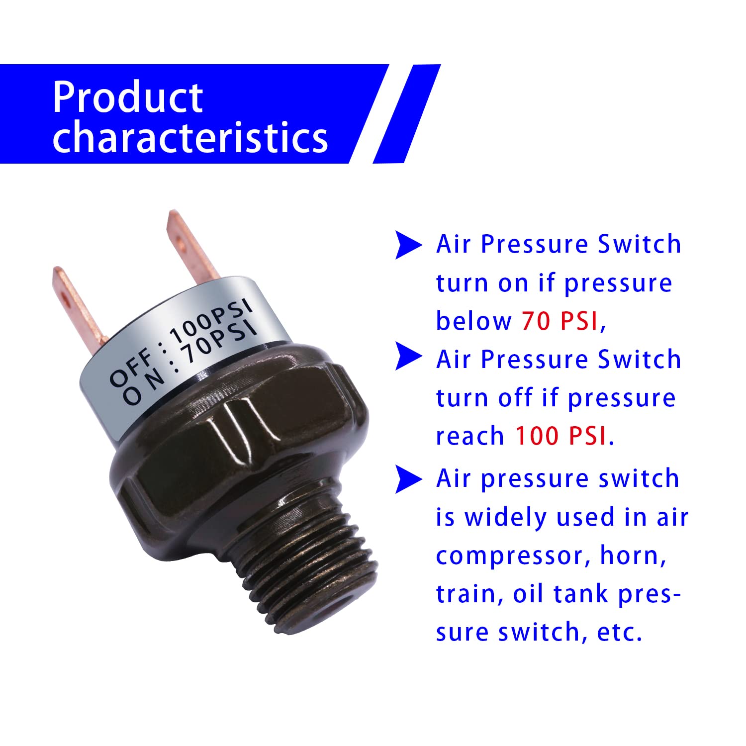 Mankk Air Pressure Switch 70-100 Psi Thread 1/4'' Npt 24V 12V Dc Air Compressor Pressure Switch For Air Horn Train 70-100-1/4''
