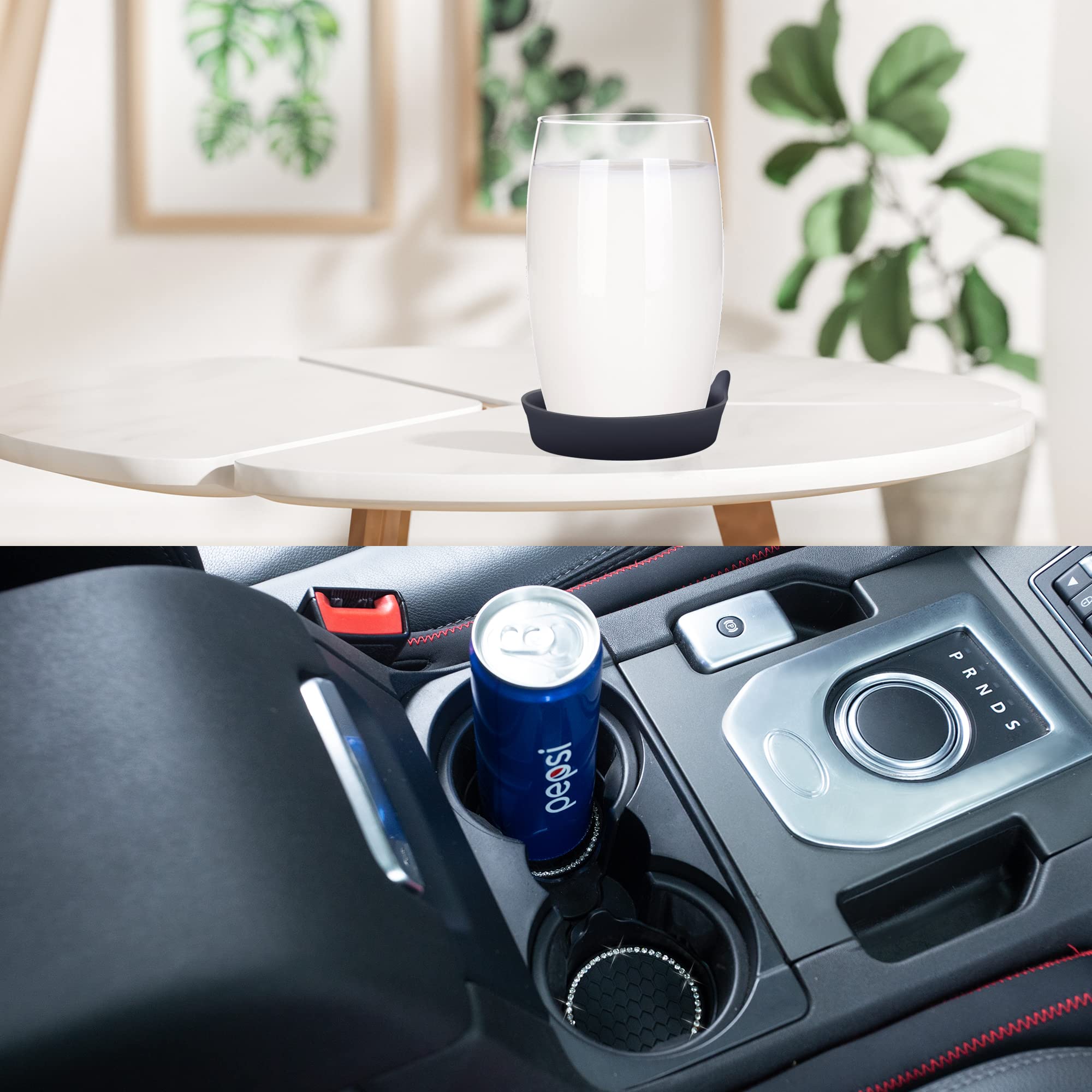 Amooca Car Cup Coaster Universal Non-Slip Cup Holders Bling Crystal Rhinestone Car Interior Accessories 4 Pack Black