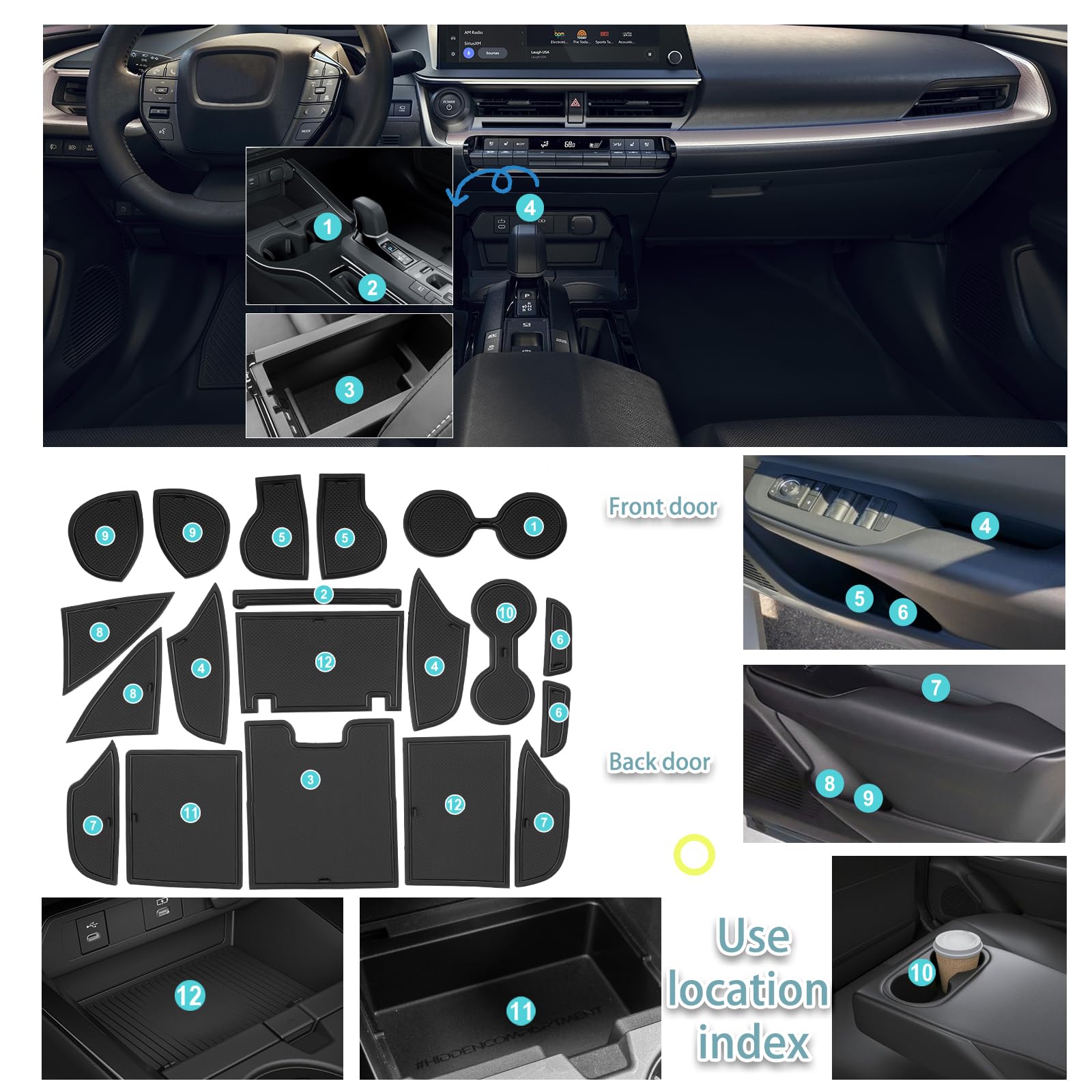 Shaohao For 2023 2024 Toyota Prius Door Slot Mats, For 2023 2024 Toyota Prius Le Xle Limited Anti-Dust Car Slot Mats Prius 2023 2024 Accessories Car Gate Slot Pad Cup Holder Inserts Console Liners