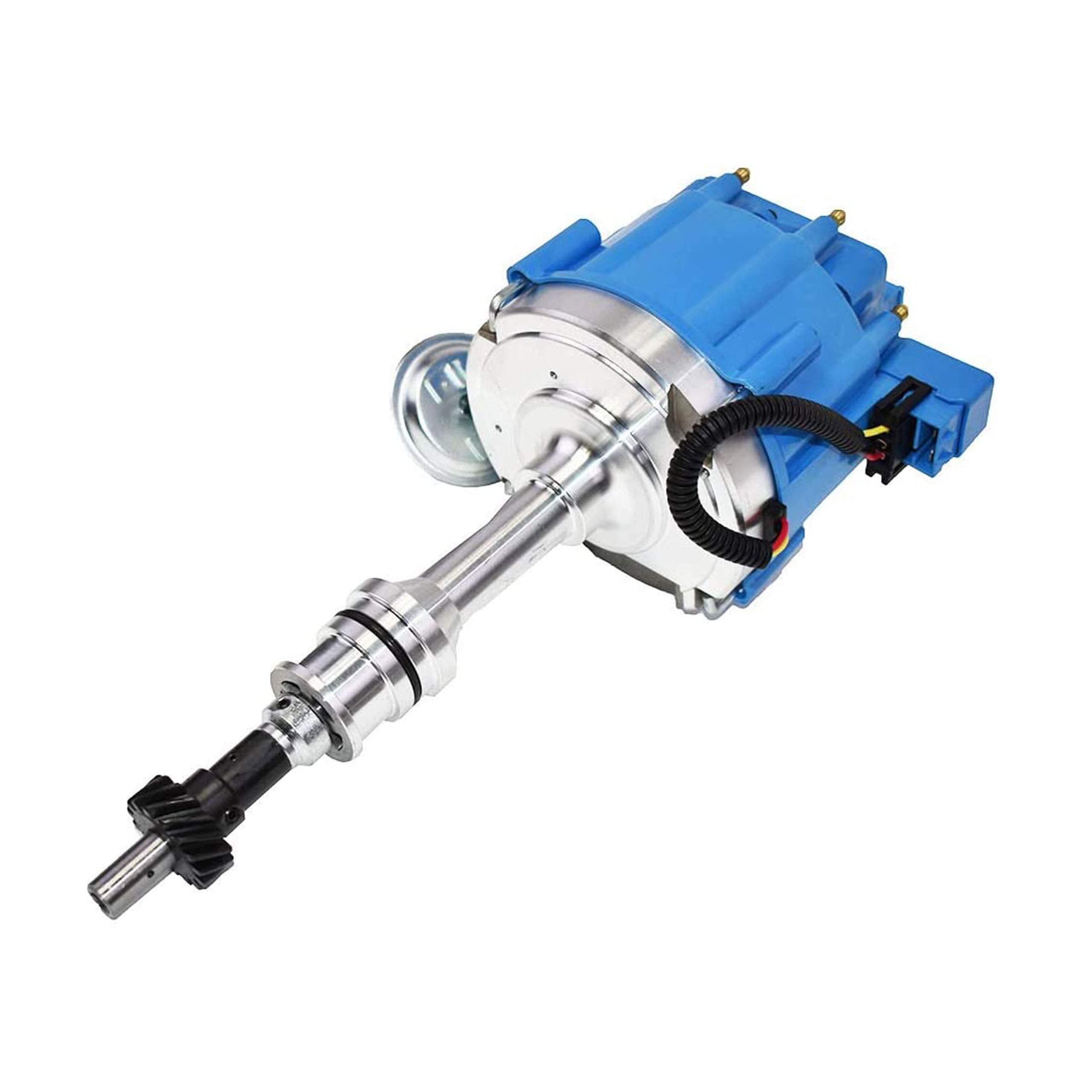 A-Team Performance - HEI Complete Distributor 65K-Volt Coil, 8 Cylinders - Compatible with BBF Big Block Ford 351C 351M 400M 429 460 - One Wire Installation Blue Cap