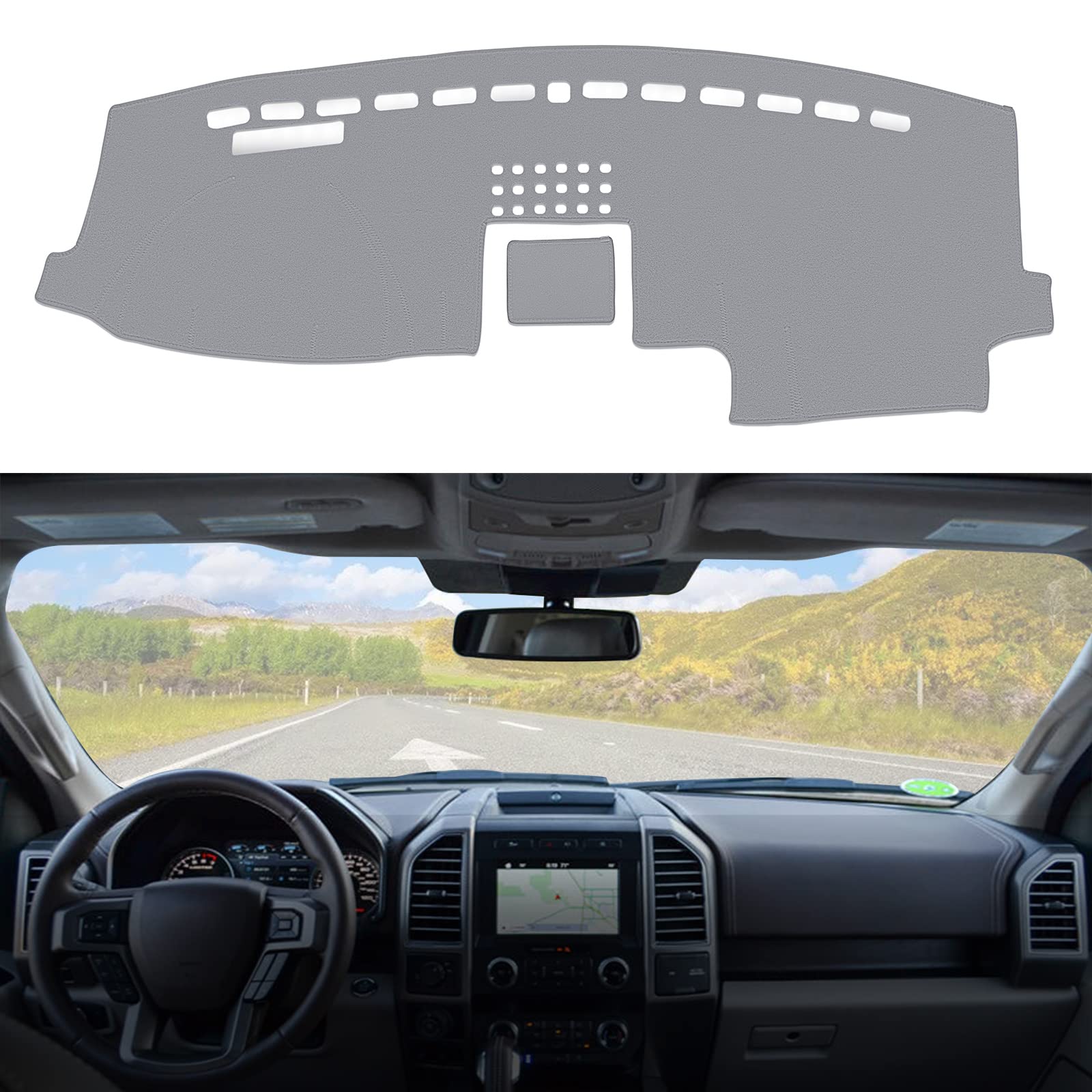 Berksyde Dashboard Dash Cover Mat Carpet Compatible With 2015-2018 F150(With Center Speaker)