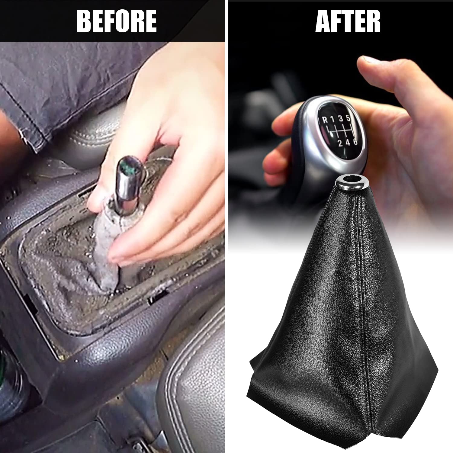 Qiang Kun Universal Car Shift Knob Dust Cover Black Pu Leather Manual/Auto Shifter Shift Boots Cover (Black)