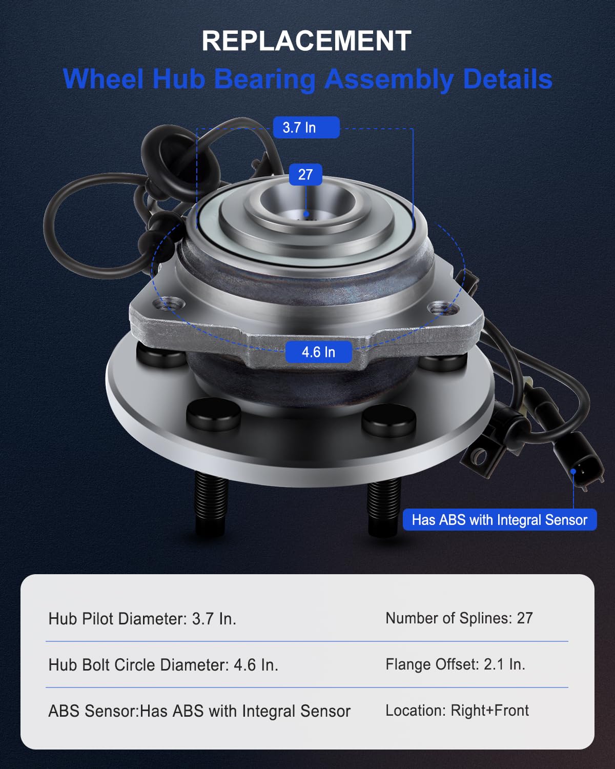 ECCPP Replacement for Front New Right Wheel Hub and Bearing Assembly w/ABS for 2002-07 Jeep Liberty