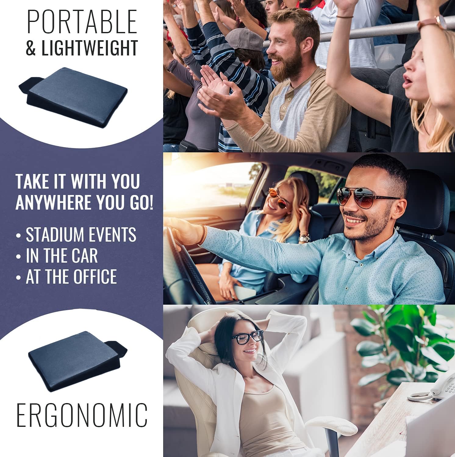 Yupbizauto Breathable Ergonomic Wedge Car Seat Cushion & Office Chair Support Comfortable Pressure-Relief Pad for Back & Tailbon