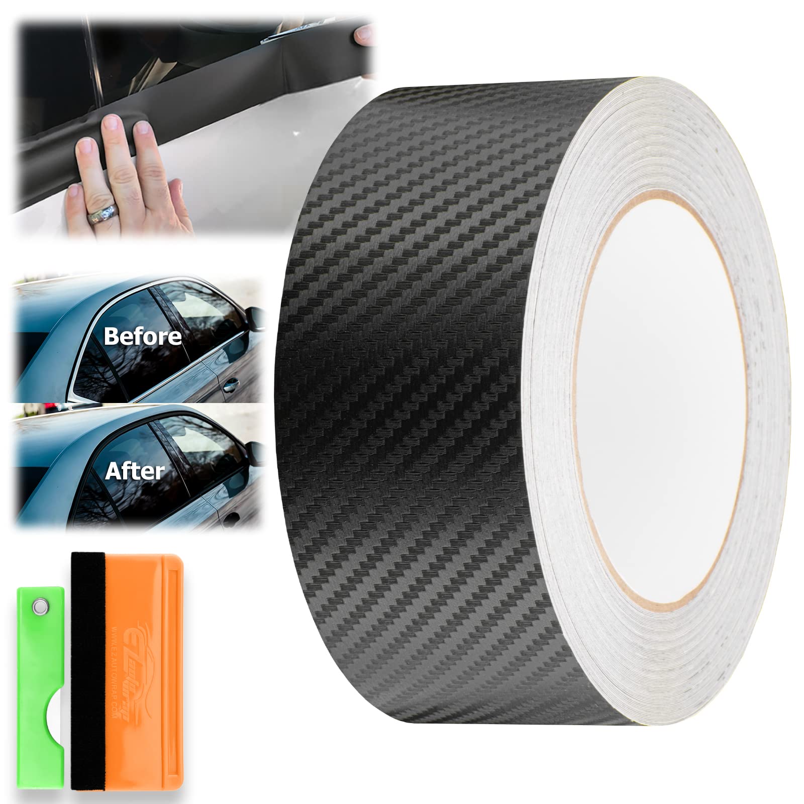 Free Tool Kit 3D Carbon Fiber Black Vinyl Wrap Kit For Black Out Chrome Delete Window Trim Door Trim 2' X50Ft