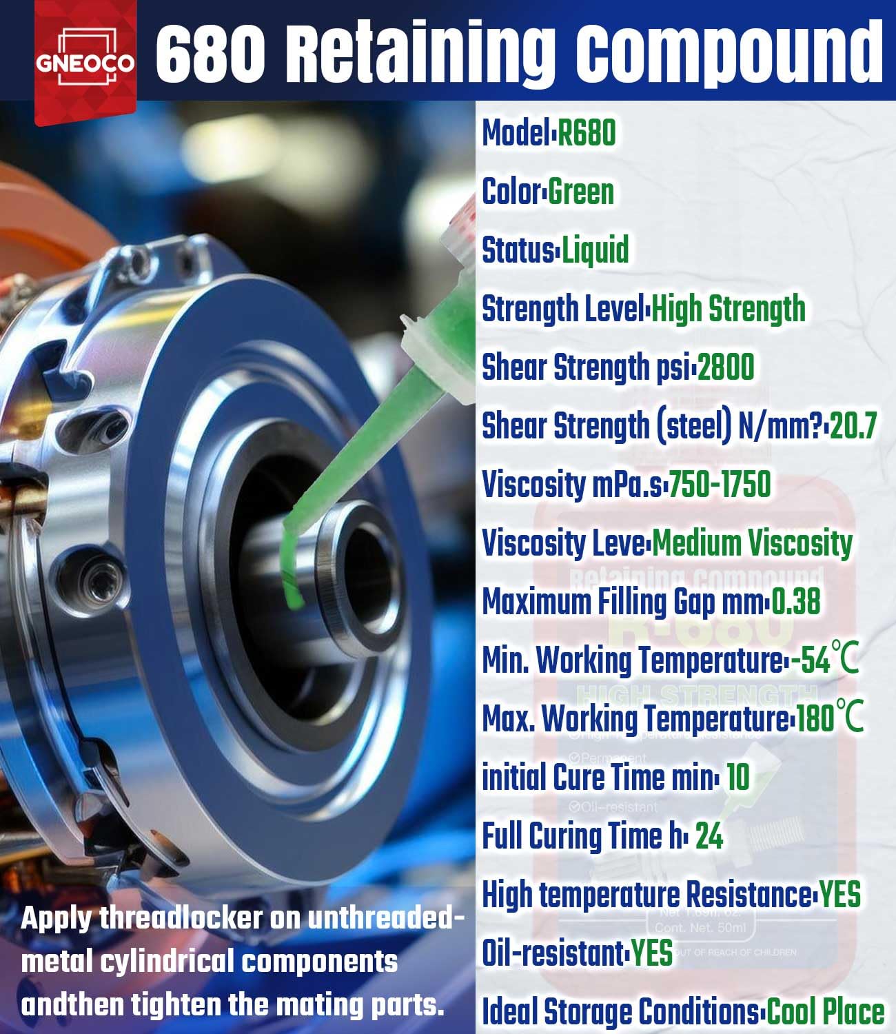 Threadlocker Green 680 1.69 Fl Oz/50 Ml, Thread Lock High Strength Lock Tight For Nuts, Bolts, Fasteners And Metals, Anaerobic C