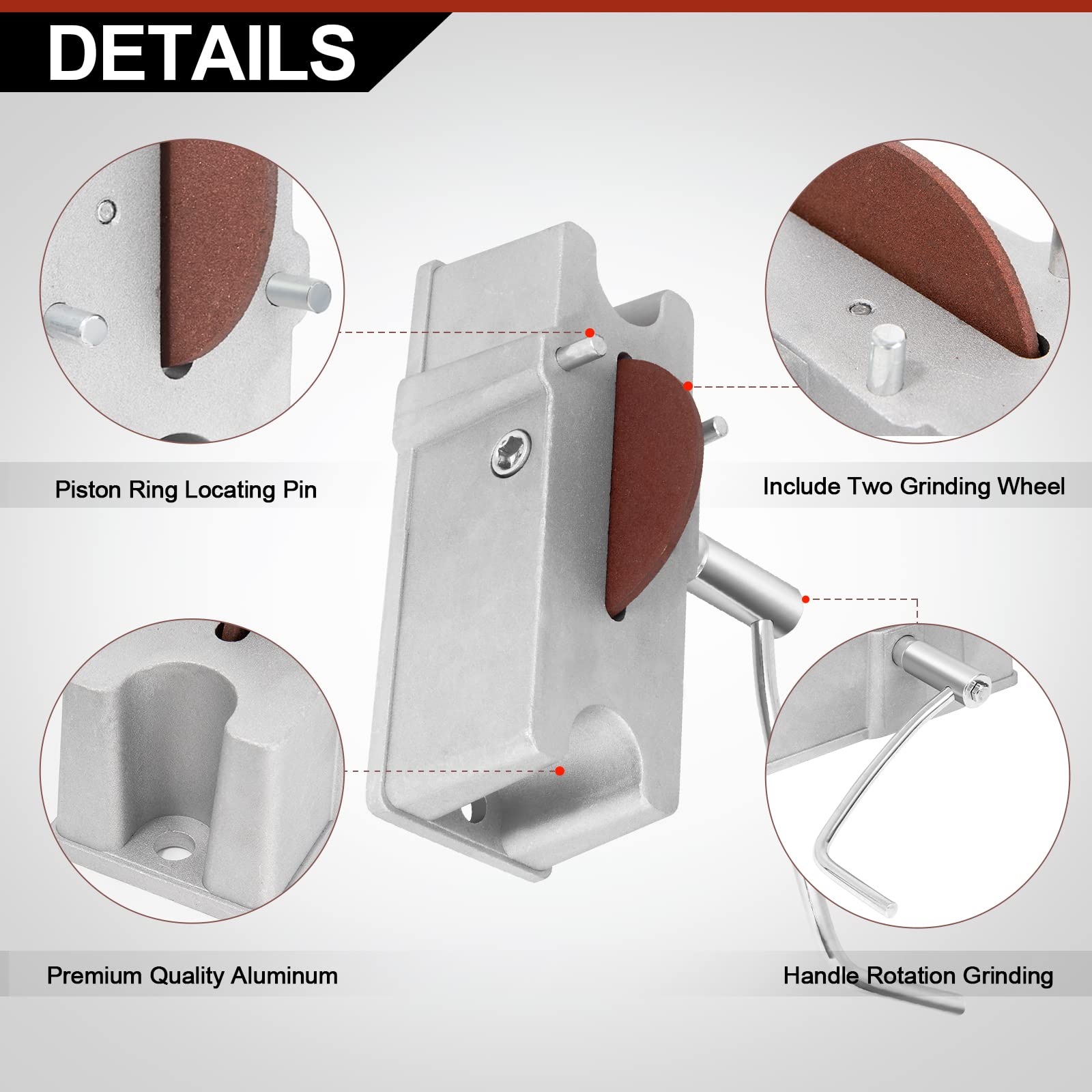 Temsone Piston Ring Cutting Wheel Filing Tool, Piston Ring Grinder, Piston Ring Clearance Adjustment Tool, Manual Piston Ring Fi