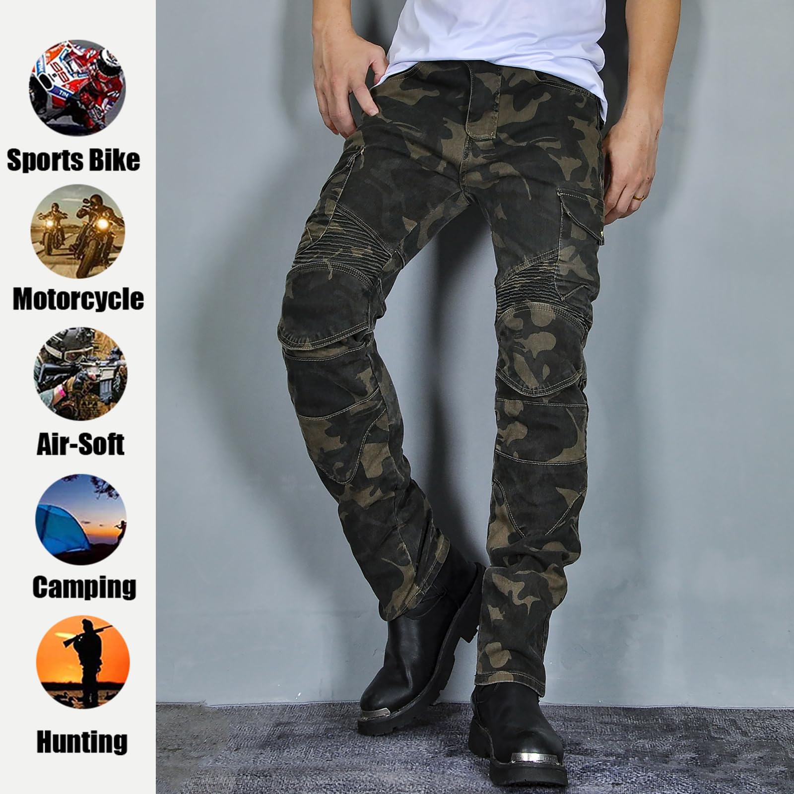 LOMENG Motorcycle Pants Riding Jeans Biker Motorbike Pants with CE Removable Armored for Men Camouflage EU38, 38 Regular