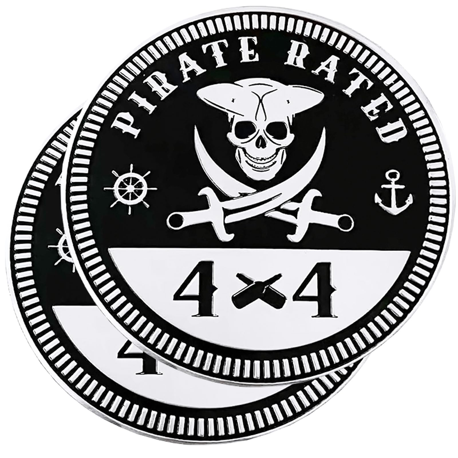 2 PCS Pirate Badge Rated Car Emblem, 4 x 4 Metal Automotive Badge, 3D Round Metal Car Badges Emblems, Car Badge Decals Stickers 