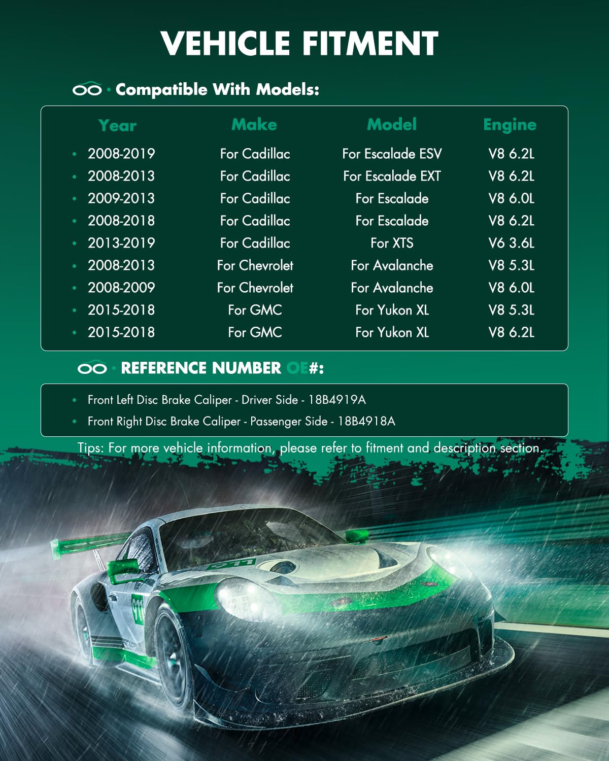 Scitoo Front Left+Right Brake Calipers With Bracket 18B4918A 18B4919A Compatible For Cadillac 2008-2019 For Chevrolet 2008-2019