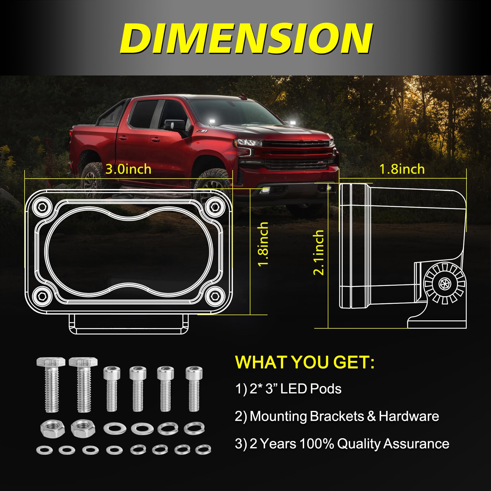 Akd Part Led Pods, 3 Inch Cree Led Driving Lights 40W Spot Off Road Small Lights Pods Ditch Lights Led Fog Lights Backup Lights