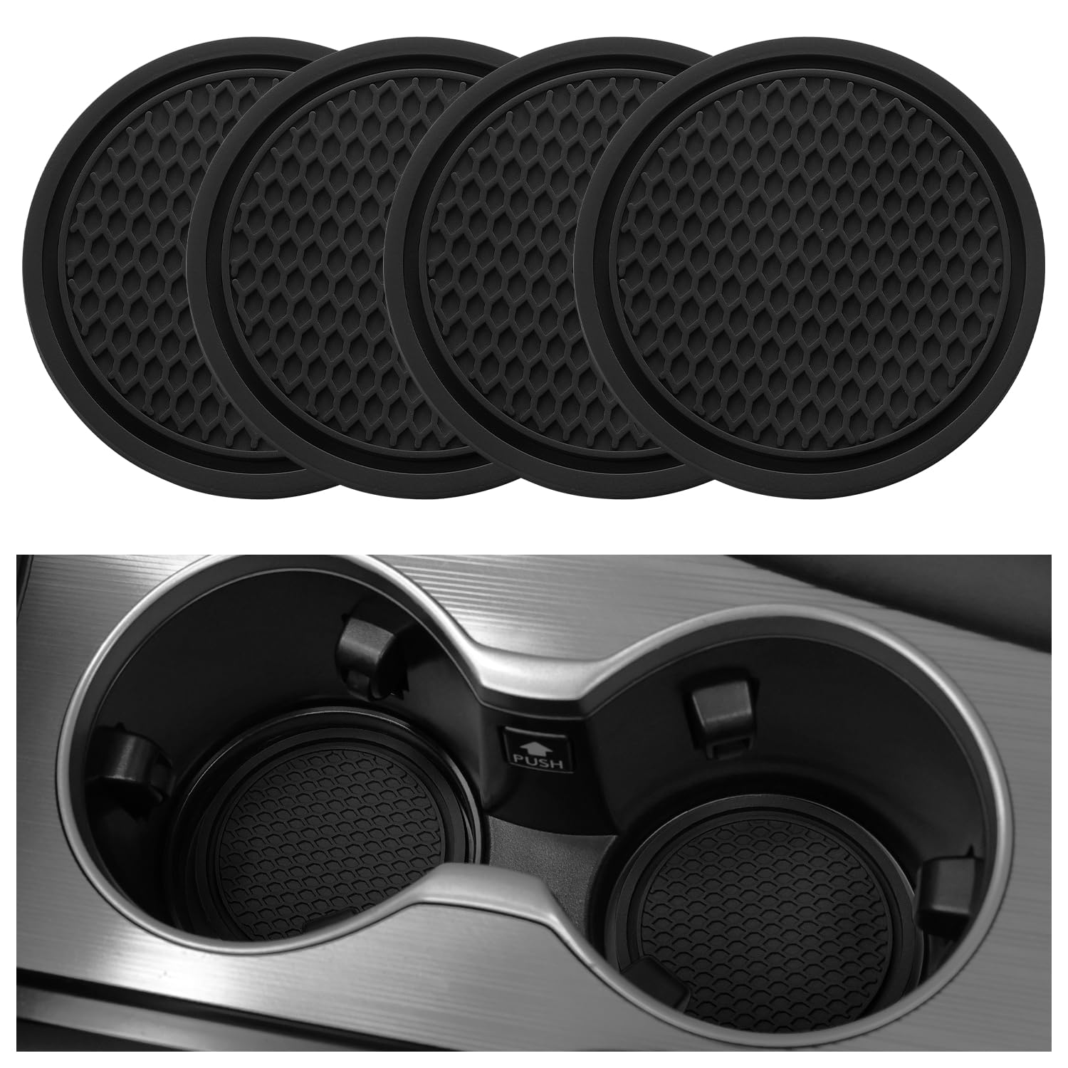 Singaro Car Cup Coaster, 4Pcs Universal Non-Slip Cup Holders Embedded In Ornaments Coaster, Car Interior Accessories, Black