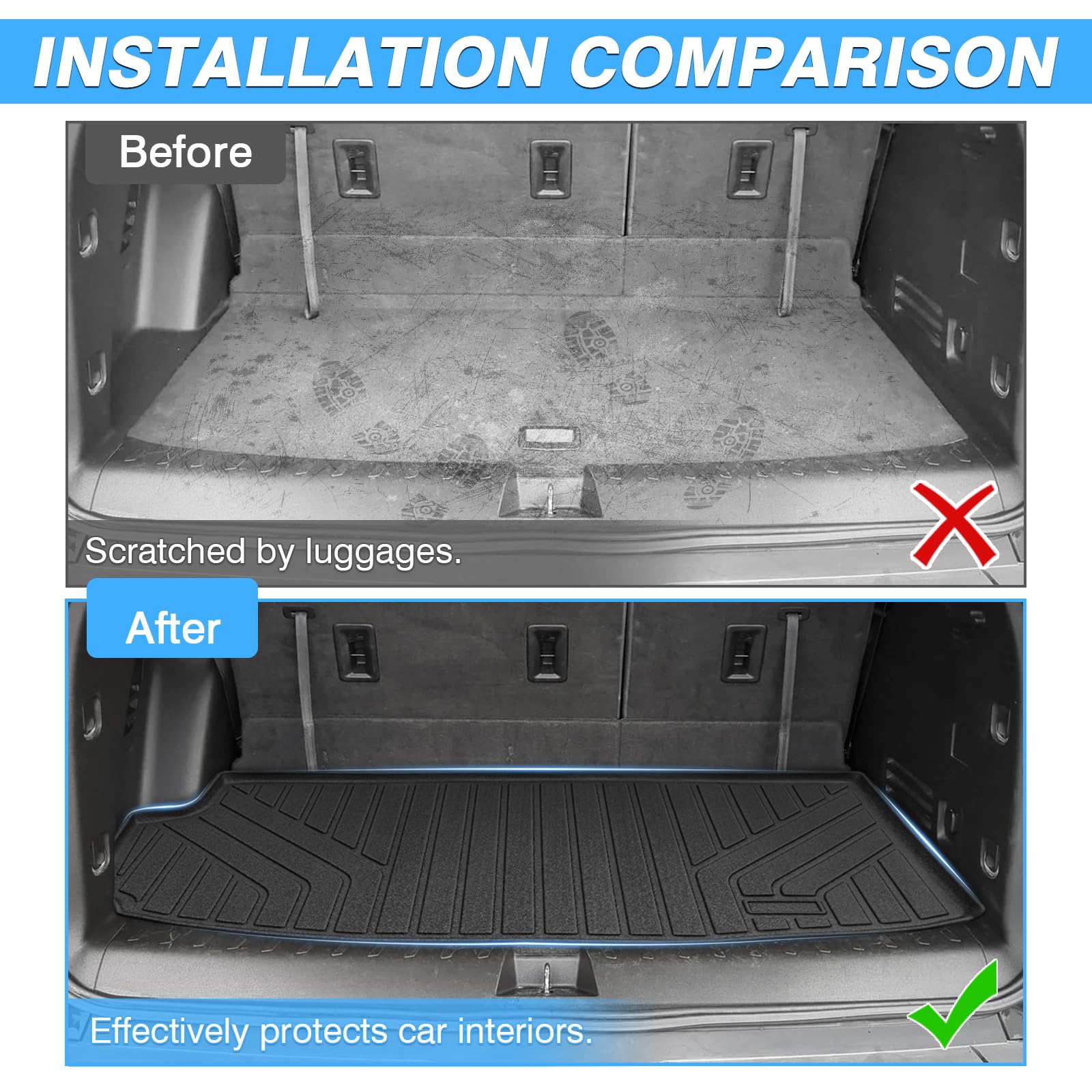 Powerty Trunk Mat For 2018-2023 2024 2025 Chevrolet Chevy Traverse Accessories Cargo Mats Tpe All Weather Cargo Liner Heavy-Duty