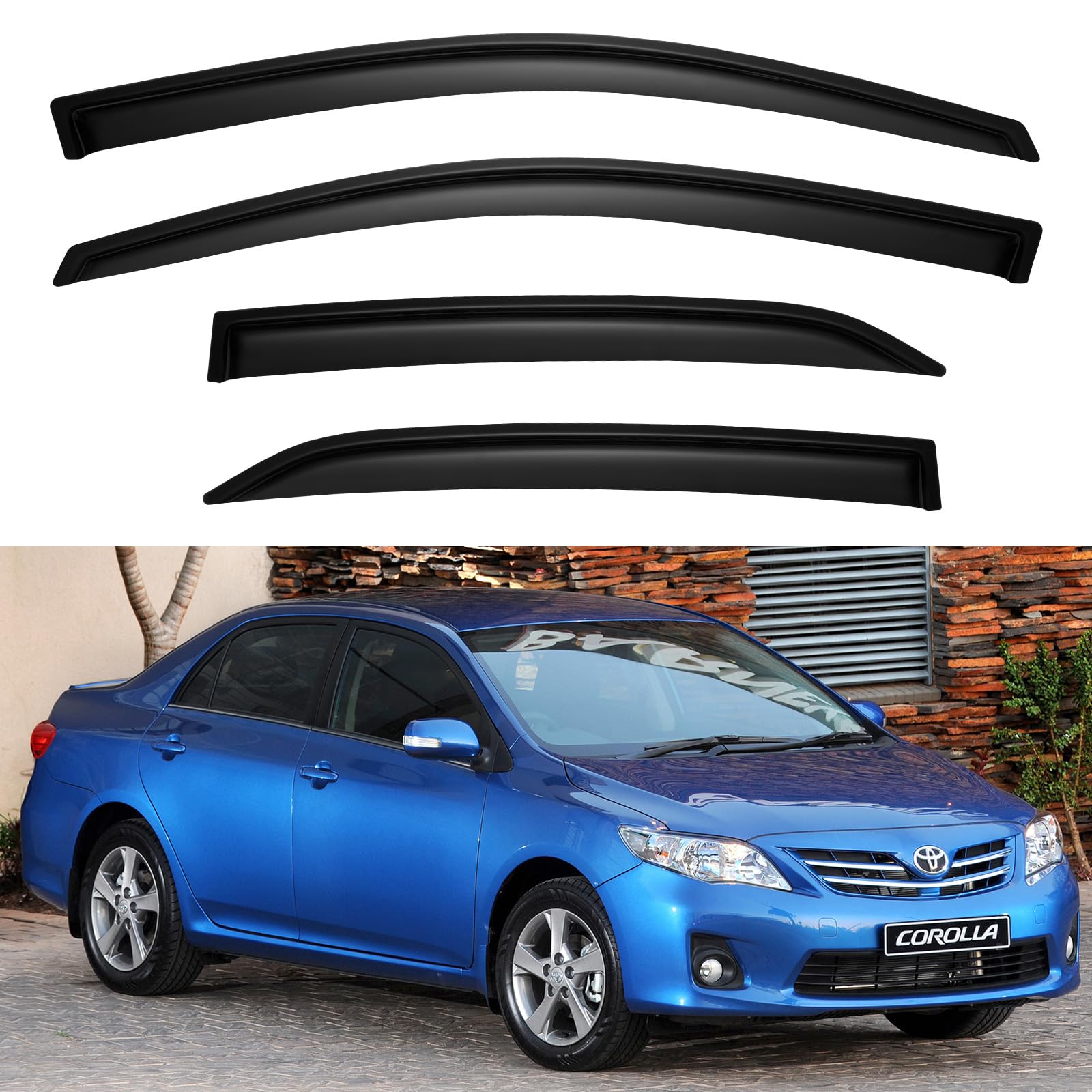 Window Visors Rain Guards for Toyota Corolla 2009-2013, Out-Channel Window Vent Wind Deflectors Visors Shades for 09-13 Corolla