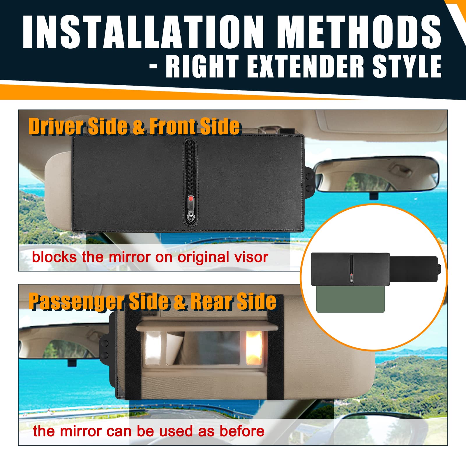 Veharvim 2 Pack Polarized Sun Visor Extender/ Extension With Pc Lens And Side Sunshade, Anti-Glare, Uv-Filtering For Car With Zipper Slider (Driver + Passenger Side), Upgraded Uv400