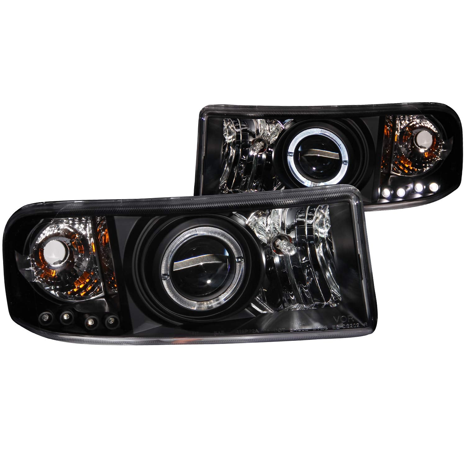 Anzo Usa 111196 Black Halo Projector Headlight With Clear Lens And Amber Reflector For Dodge Ram