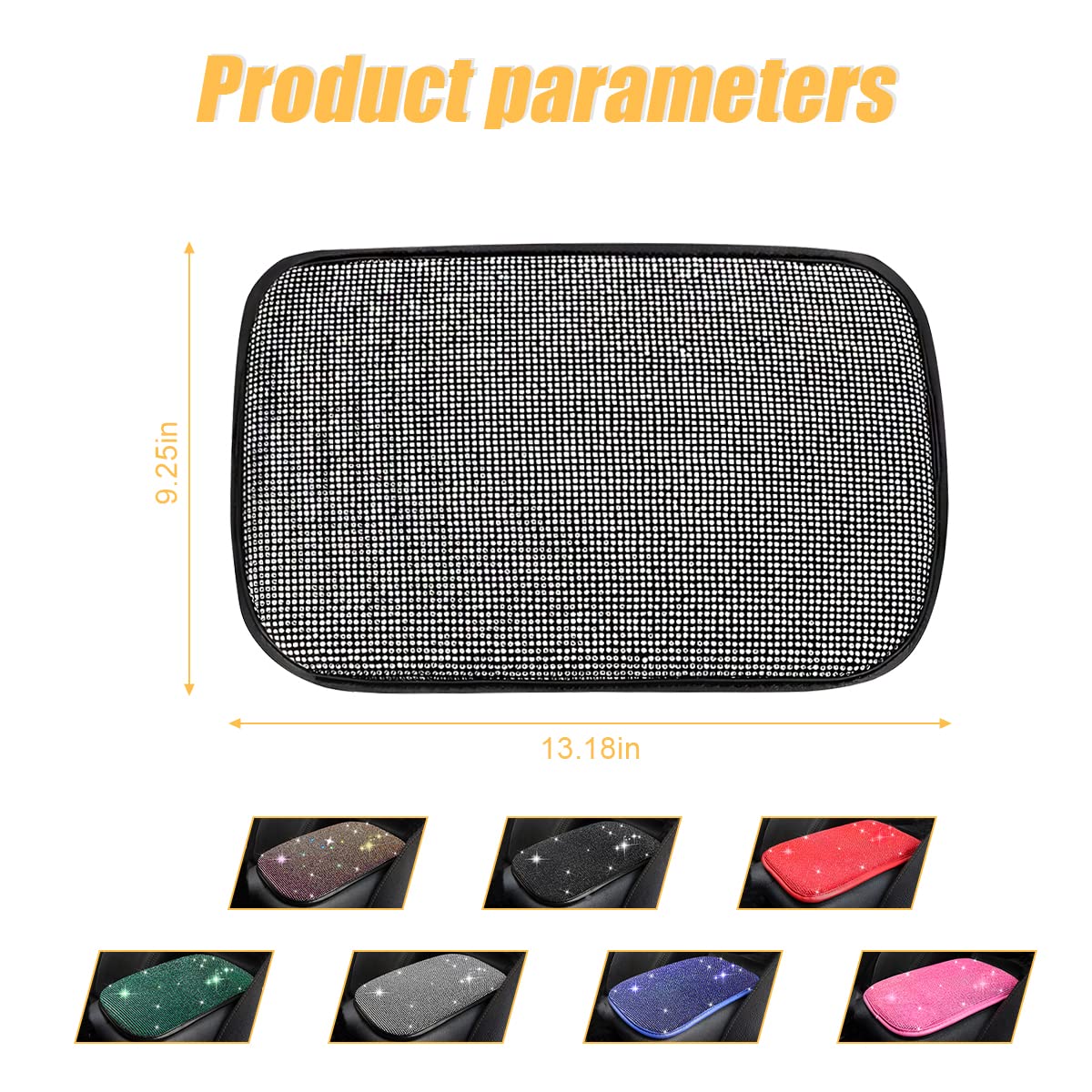 Bling Center Console Cover, Diamond Fashion Armrest Pad, Crystal Soft Arm Rest Protective Cushion, Car Accessories For Women Girls, 11.8'×8.5' For Most Of Vehicles, Suvs, Trucks (Black&White)