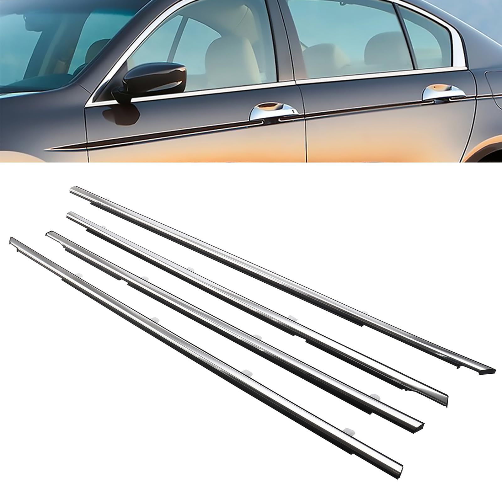 MotorFansClub 4PCS Window Sealing Weatherstrip Fit for Honda Accord 2008 2009 2010 2011 2012 Sealing Strip Door Outside Trim, Ch