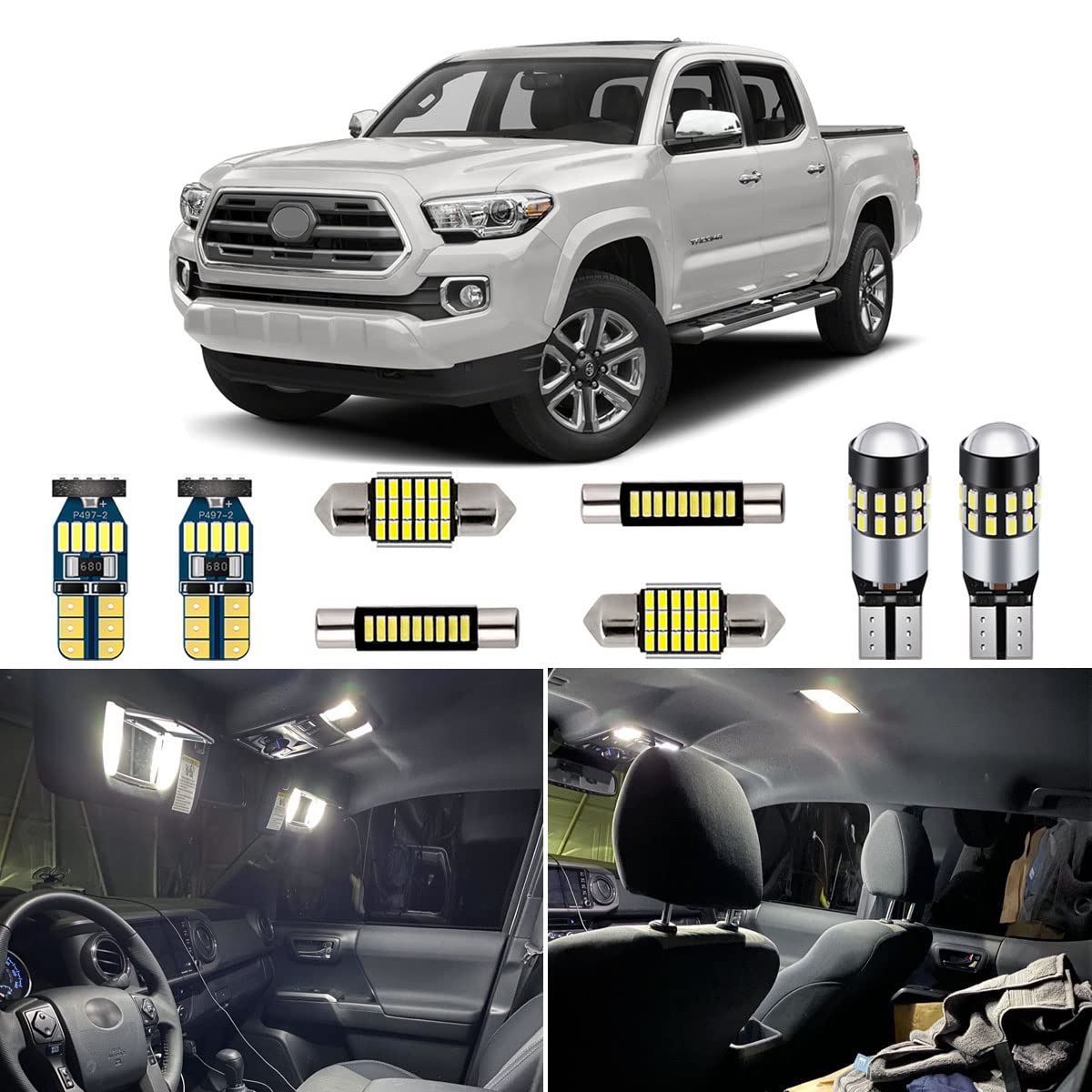 AUTOGINE Super Bright 6000K White LED Interior Light Kit Package for 2016 2017 2018 2019 2020 2021 2022 Toyota Tacoma + Install 