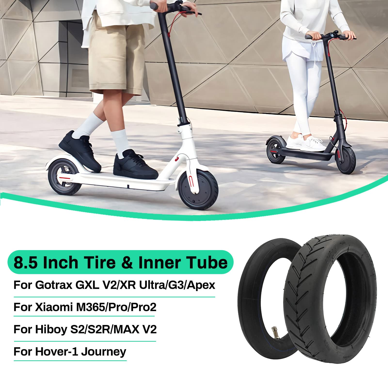 Esckw 8.5 Inch Tire Tube Compatible For Xiaomi M365 Pro/Gotrax Gxl V2 Electric Scooter 50/75-6.1 Tire Replacement 8.5 Air Filled Tire 8 1/2 X2 Scooter Inner Tube Tires