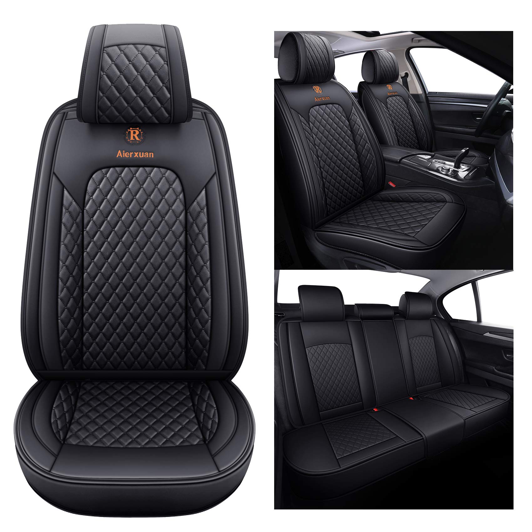 Aierxuan 5 Car Seat Covers Full Set Waterproof Leather Universal Fit For Kia Soul Sorento Hyundai Elantra Civic Jeep Wrangler Sa