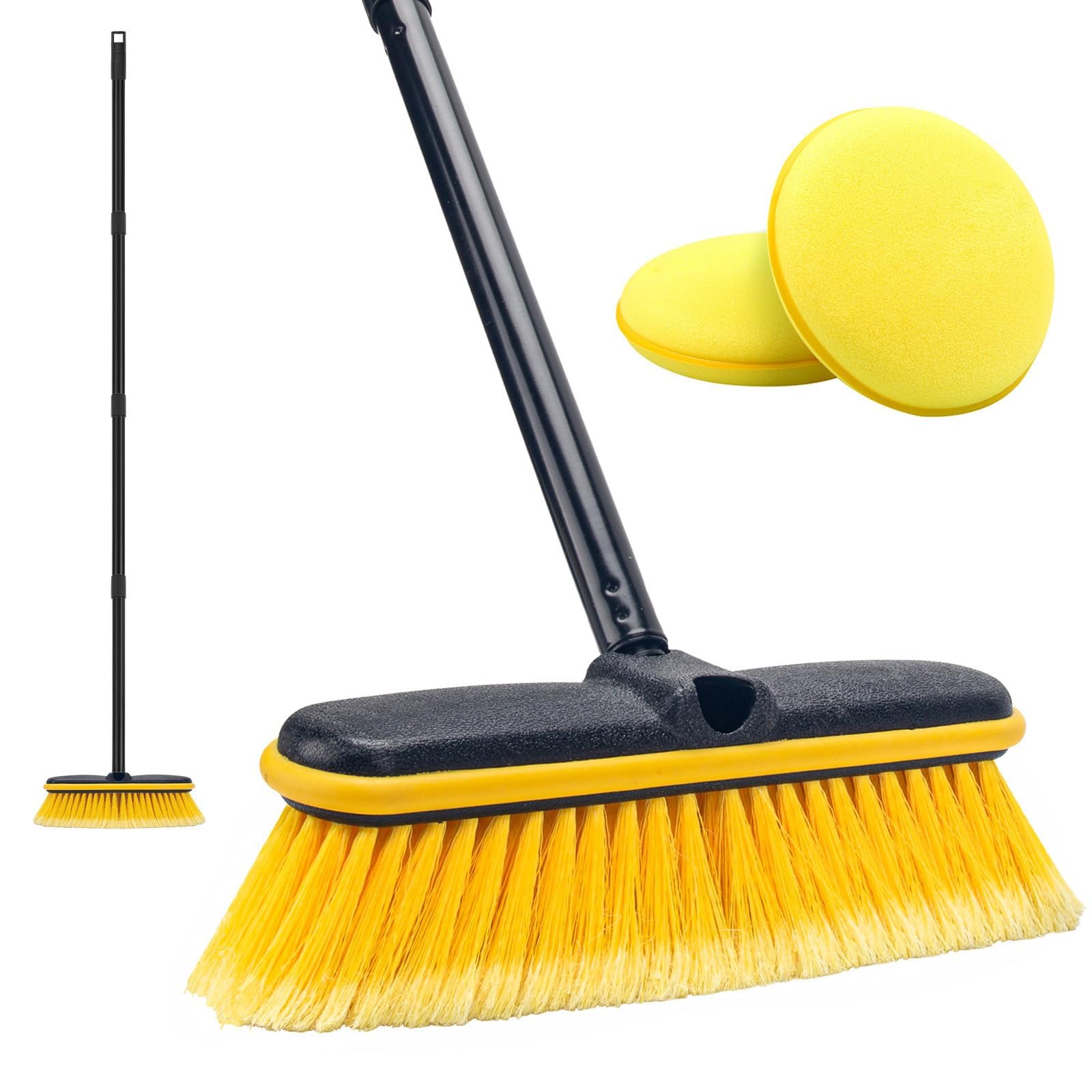 Car Wash Brush with Long Handle, 55'' Vehicles Exterior Washing Supplies, Soft Bristle Scrub Broom for Solar Panel, Boat, RV, Tr