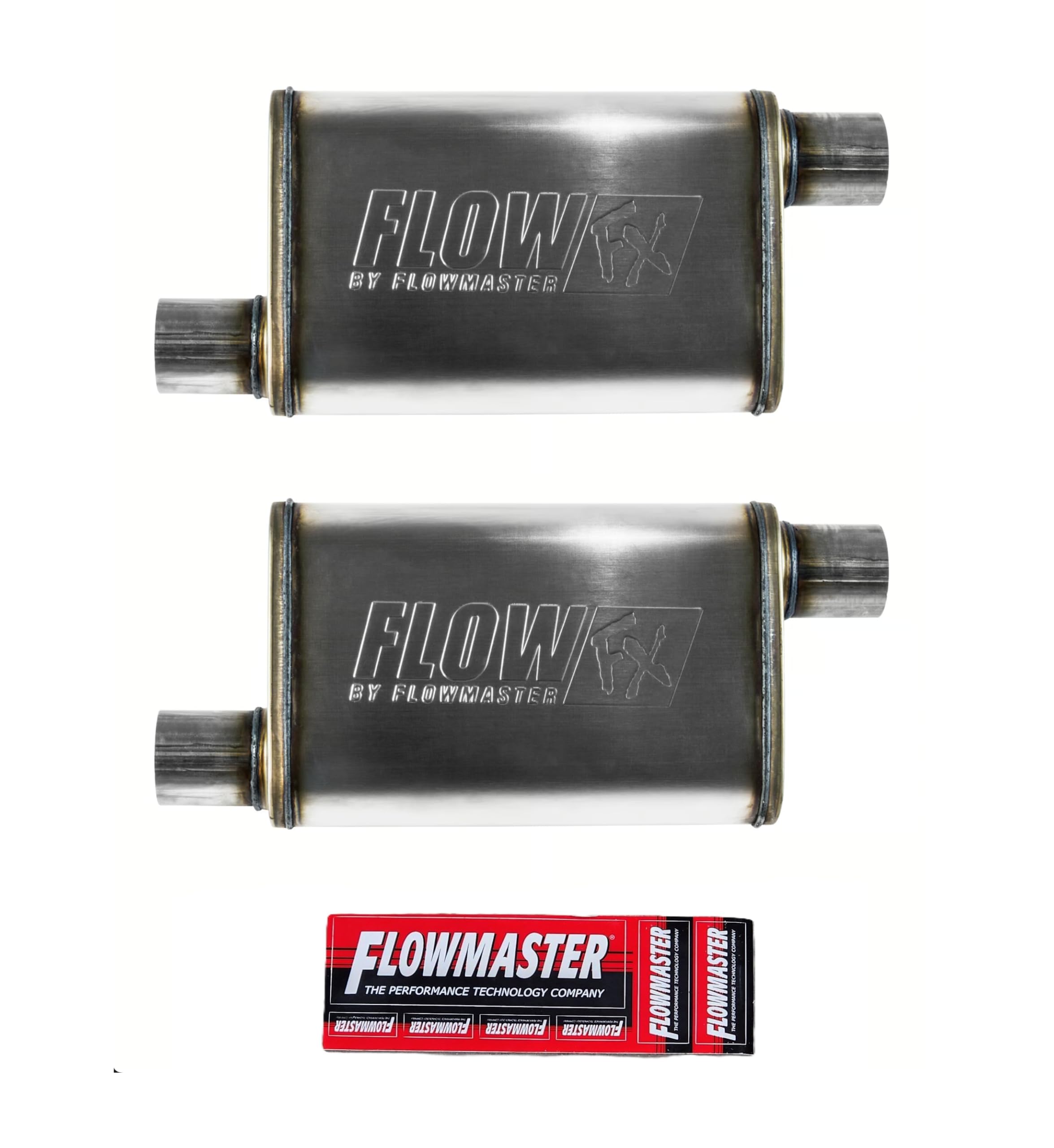 Flowmaster 71236 FlowFX Muffler - 409S 2.5 Offset In / 2.50 Out Moderate Sound (2 Pack) w/Sticker by MAPerformance