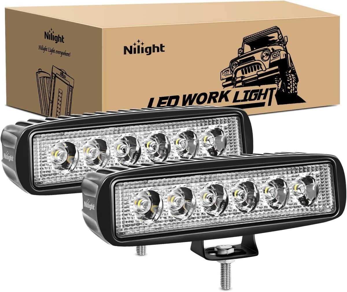 Nilight - 15019S-B Led Light Bar 2Pcs 18W Spot Driving Fog Light Off Road Lights Boat Lights Driving Lights Led Work Light Suv J