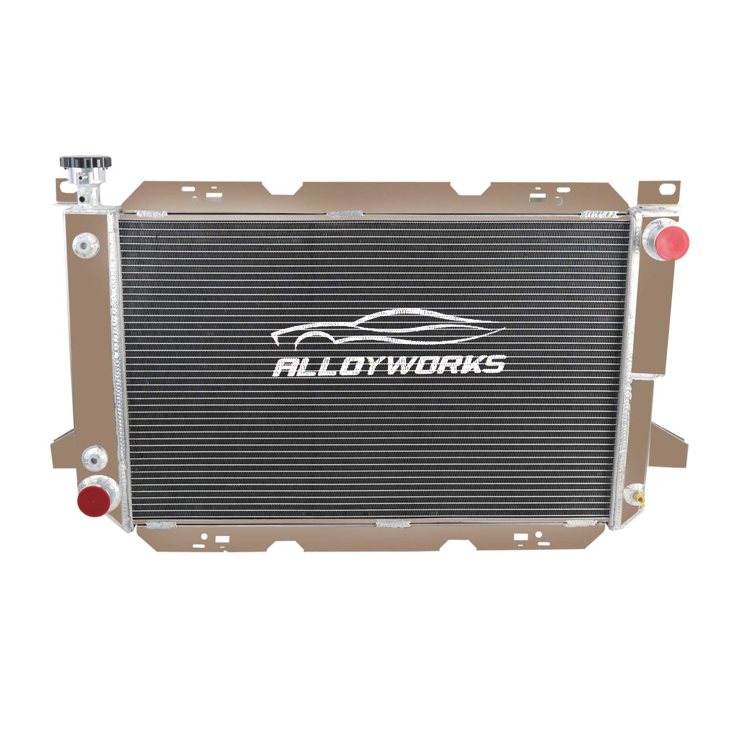 ALLOYWORKS 3 Row All Aluminum Radiator For 1983-1997 Ford F-150 F-250 F-350 F150 F250 F 350 Bronco 5.0L 5.8L 7.5L V8 Engine Cros