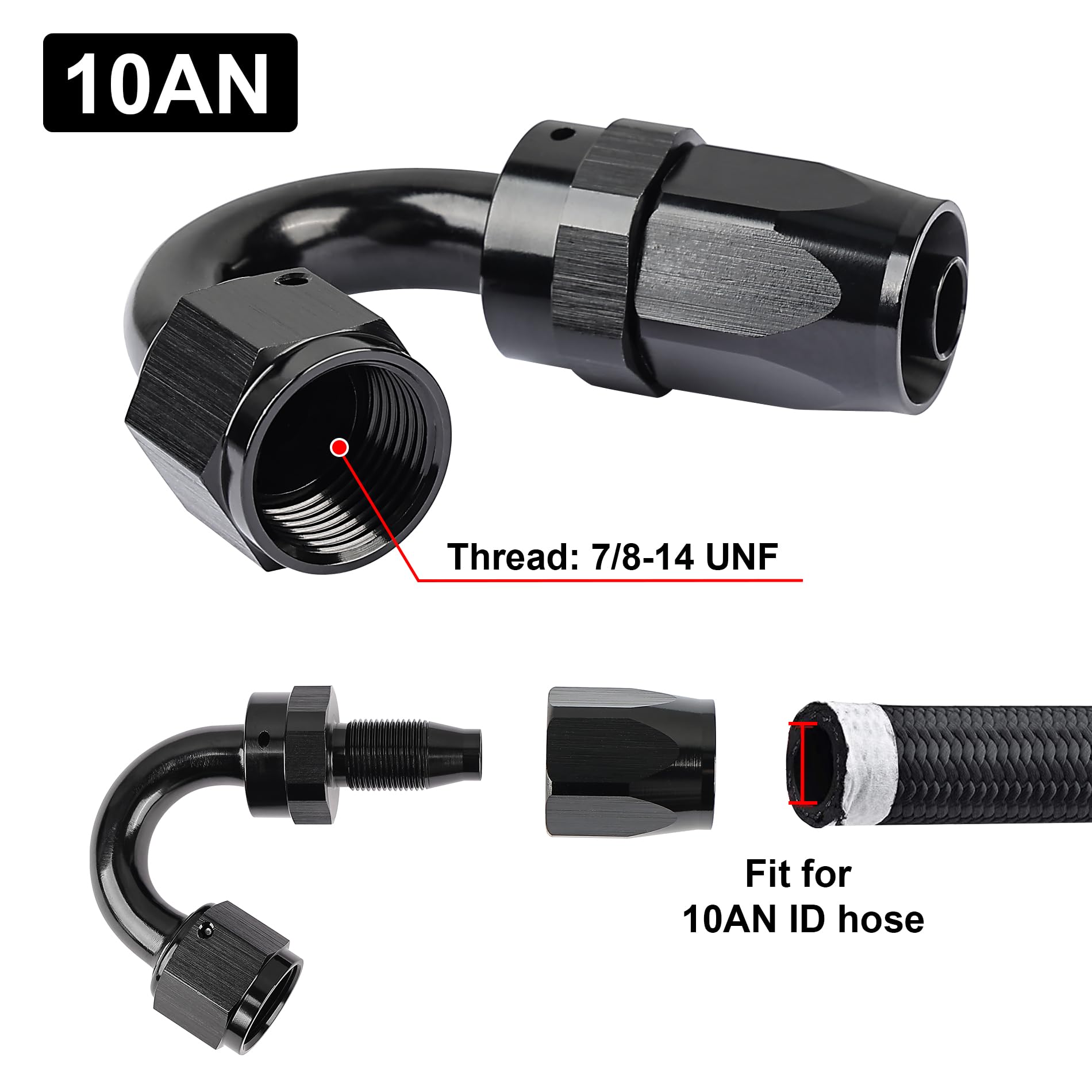 Evil Energy 10An Hose End Fitting 150 Degree Swivel For Cpe Braided Fuel Hose Black