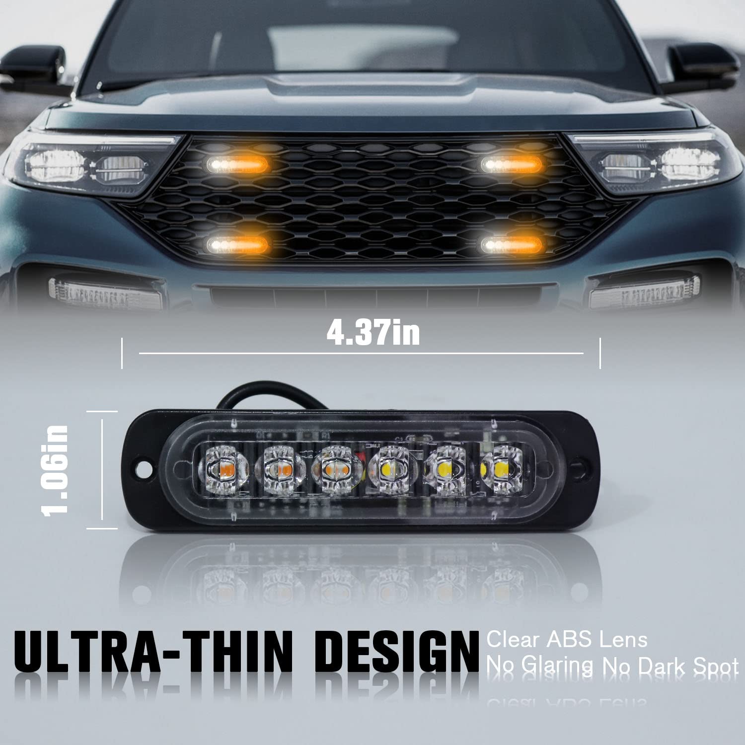 Dibms Led Emergency Strobe Lights, 8X Amber White 6 Led Strobe Warning Emergency Flashing Light Caution Construction Hazard Ligh