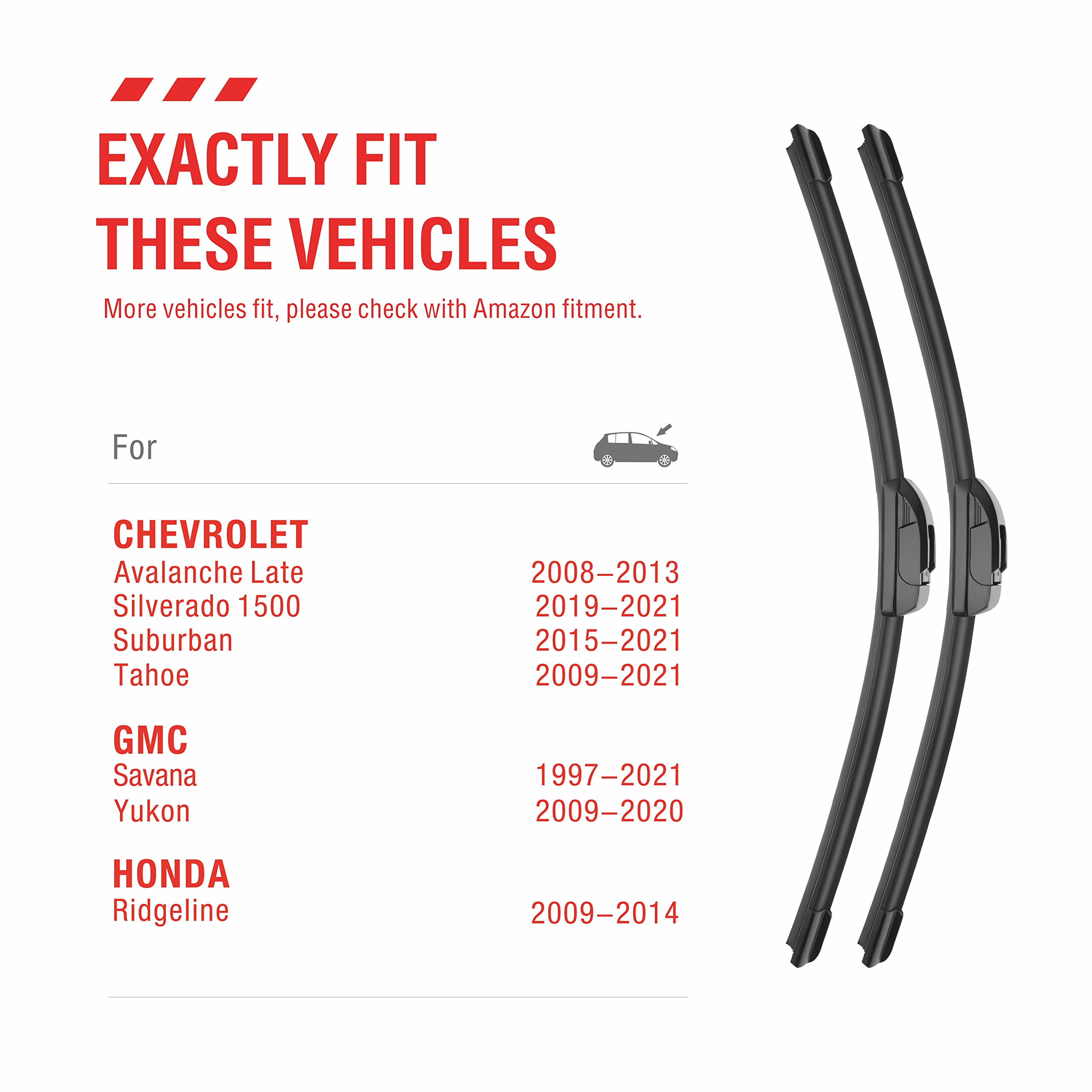 Oem Quality Performance Premium 22 Wiper Blades 2 Pack,All-Season Auto Replacement Windshield Wiper Blades,Fit Chevrolet Impala 2013-2006 Gmc Yukon 2020-2000 Isuzu Ascender 2008-2003 +More Cars