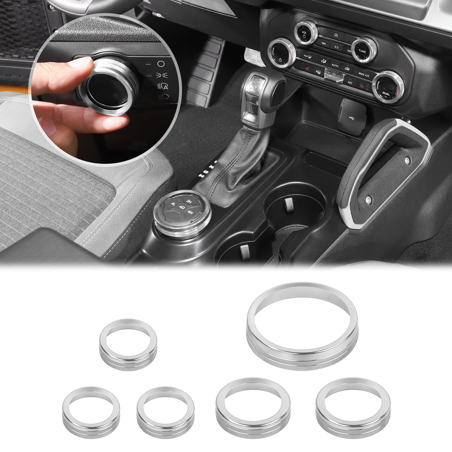 Jwwy Air Conditioner Headlight Switch Knob 4Wd Wheel Drive Trailer Gear Switch Knob Cover For 2021-2022 Ford Bronco Accessories