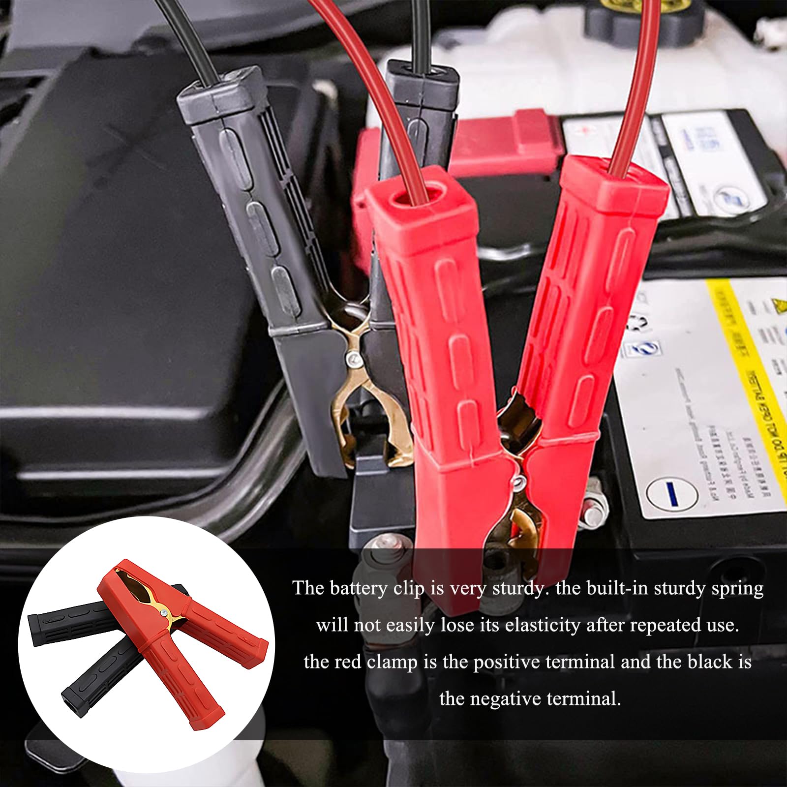 povtii 2 PCS Heavy Duty Insulated Alligator Clips, 500A Battery Jumper Cable Clamps, Crocodile Clamps Battery Charger Clips for