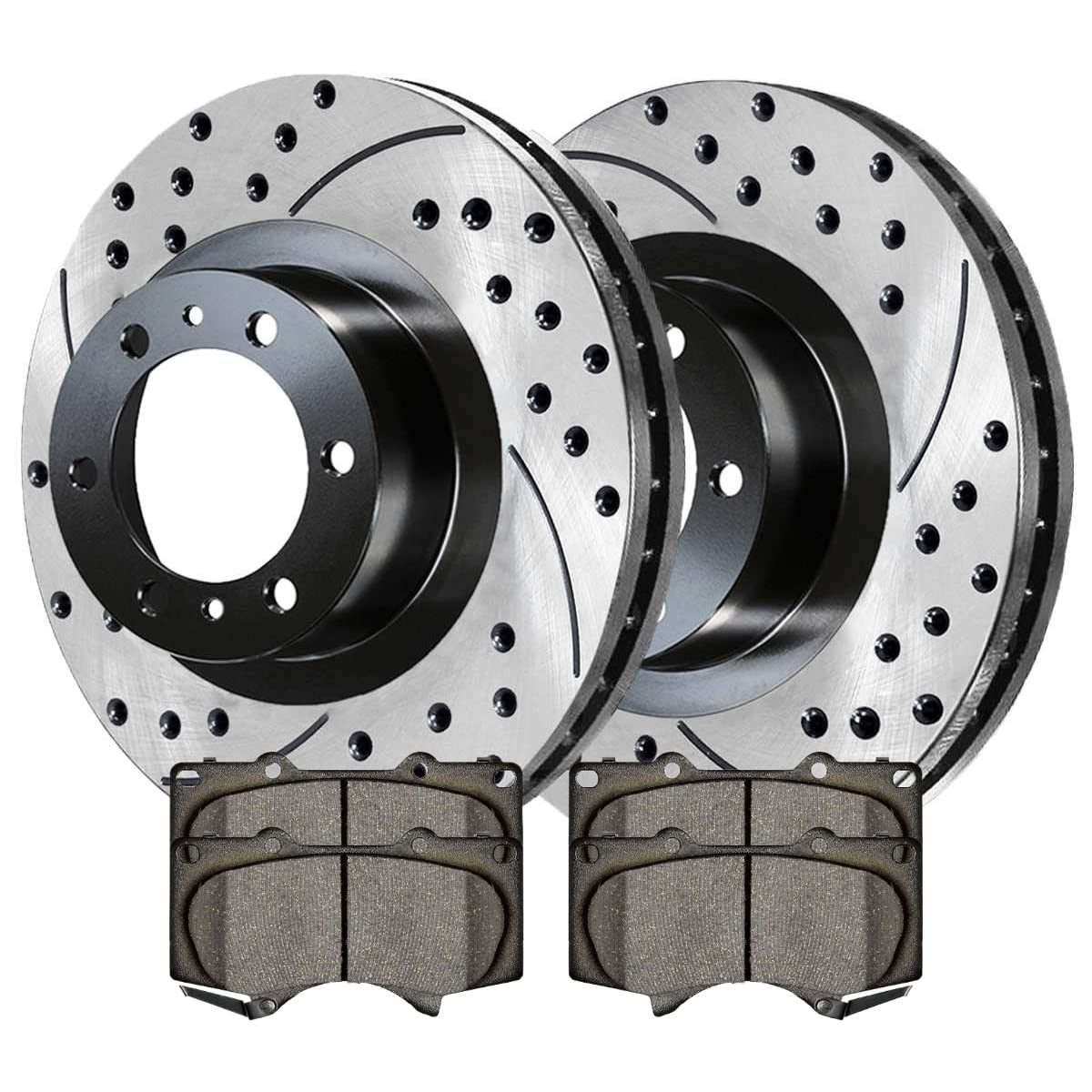 Autoshack Front Drilled And Slotted Brake Kit Rotors Black And Performance Ceramic Pads Pair Of 2 Driver And Passenger Side Replacement For Toyota Fj Cruiser 4Runner 2005-2023 Tacoma 4Wd Perf41329976