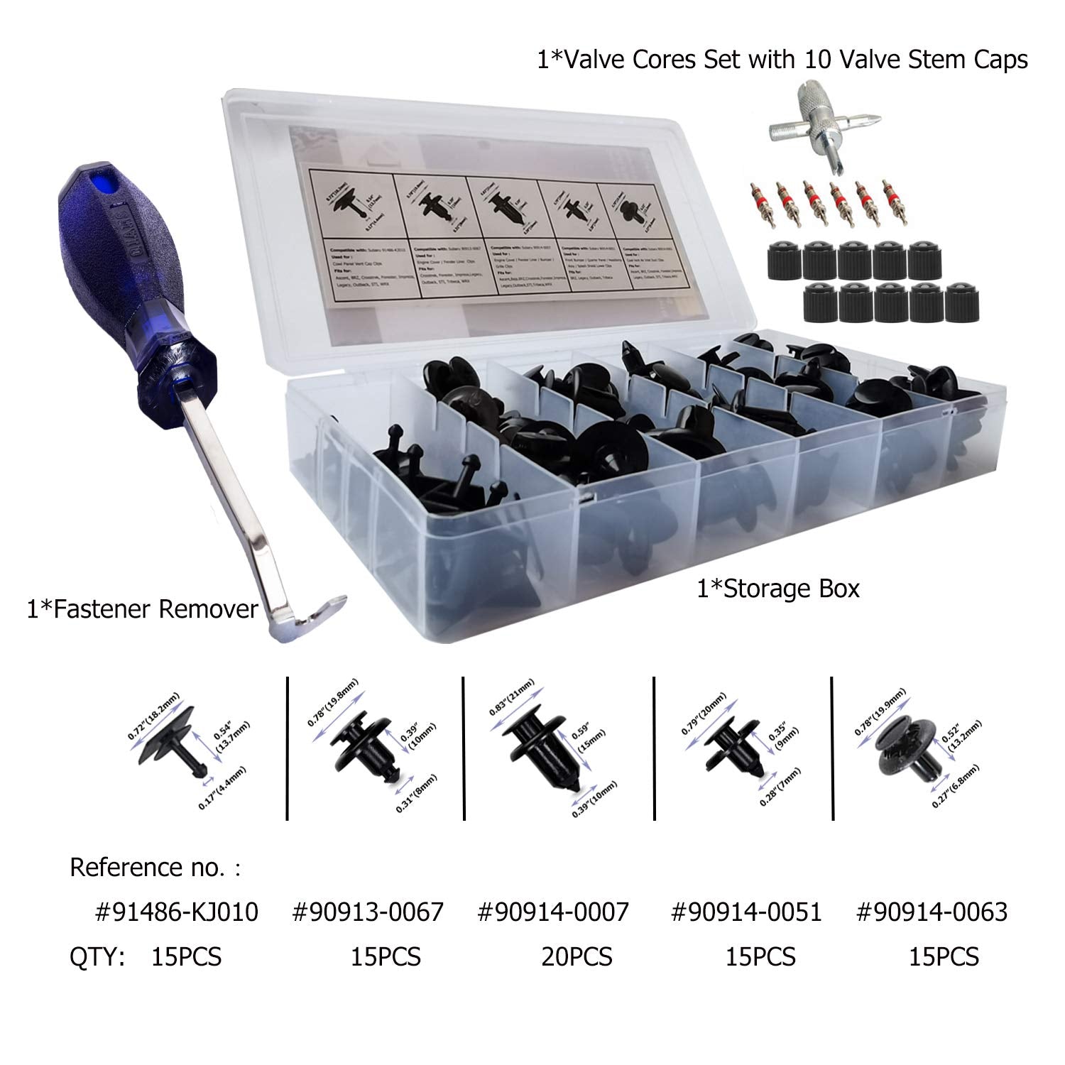 Dr.Roc Bumper Clips Bumper Push Rivets Body Clips Fender Liner Clips Retainers Kit with Fastener Remover Compatible with Subaru Impreza Forester WRX 90914-0007 90914-0051 90914-0063