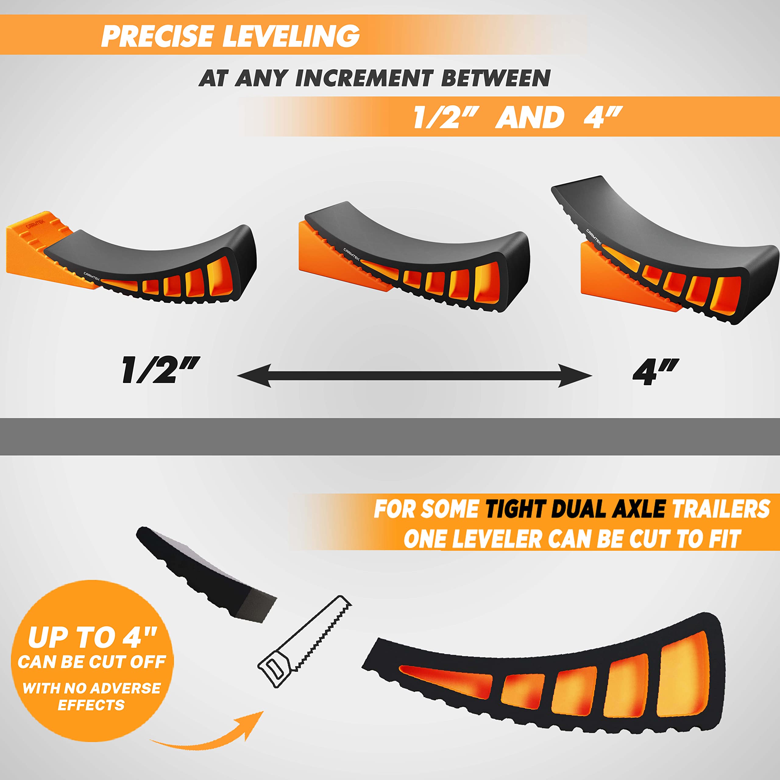 CARMTEK RV Leveler 2-Pack with Wheel Chocks | Curved Design for Dual Axle Trailers | Faster Leveling System | Essential RV Accessories