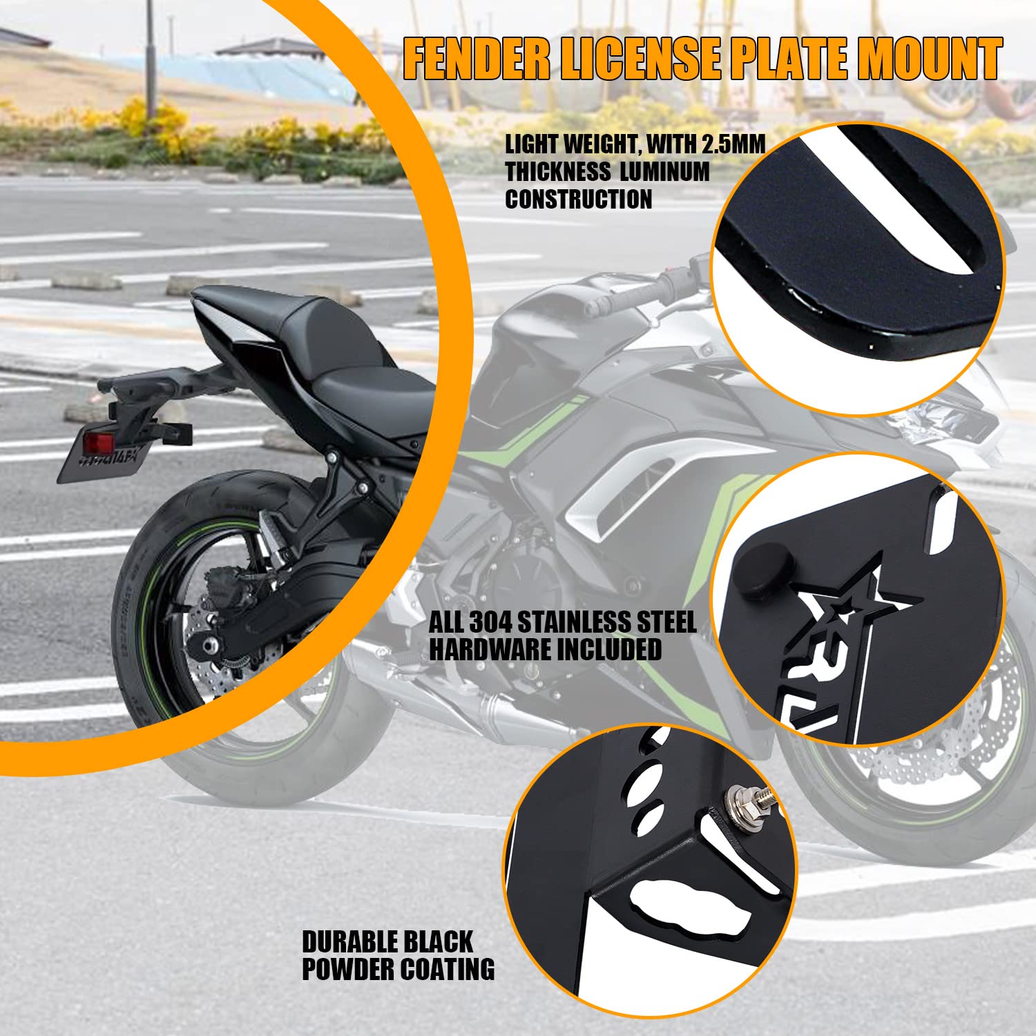 Fender Eliminator For 2017-2023 Kawasaki Z650/Ninja 650 Zx650 | Multi-Function Mount For License Plate, Turn Signals & Plate Light | No-Drill Installation